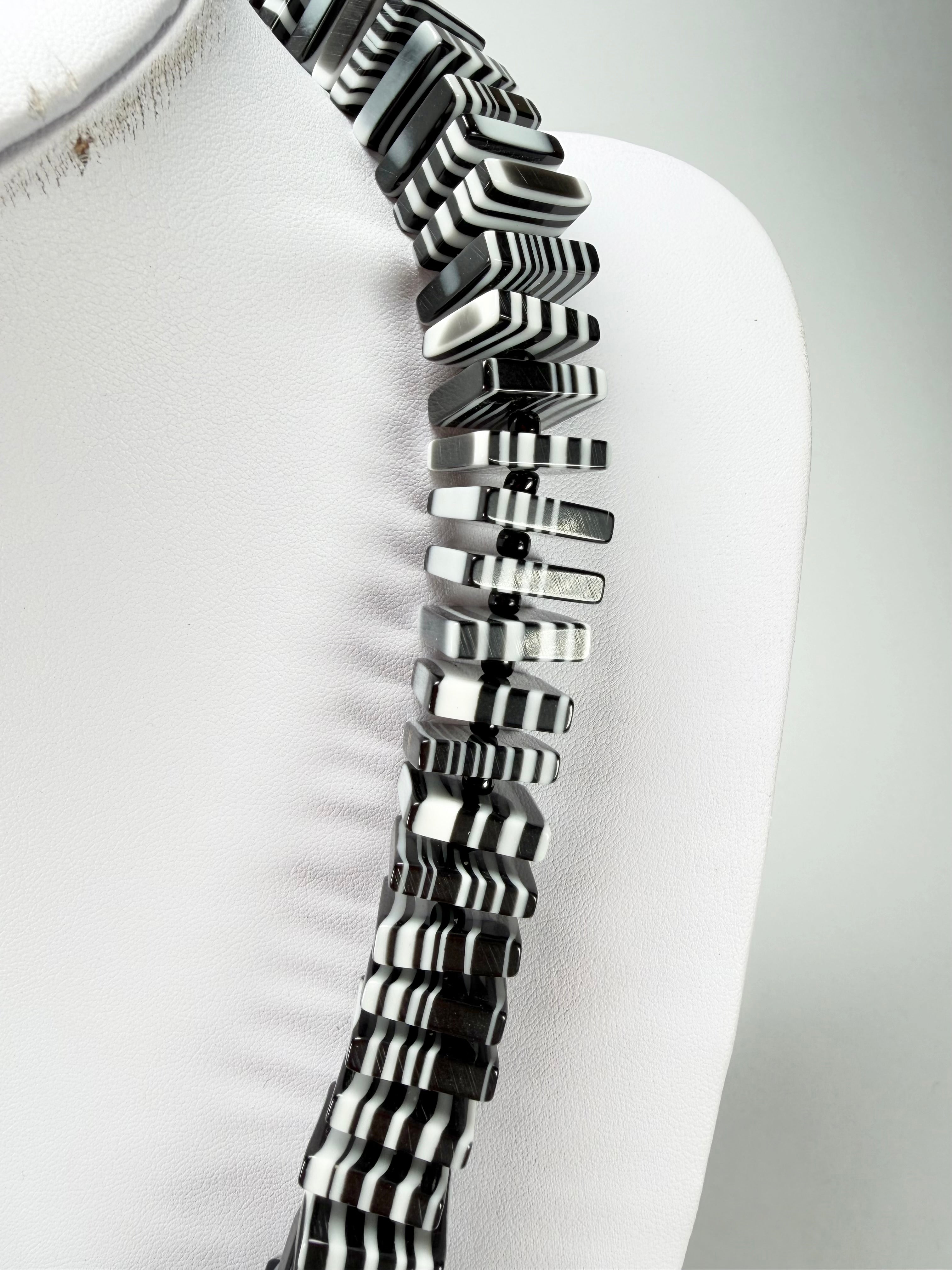 Jackie Brazil "Patricia" Liquorice Squares & Beads Black & White Mix 55cm Necklace ( N0025 )