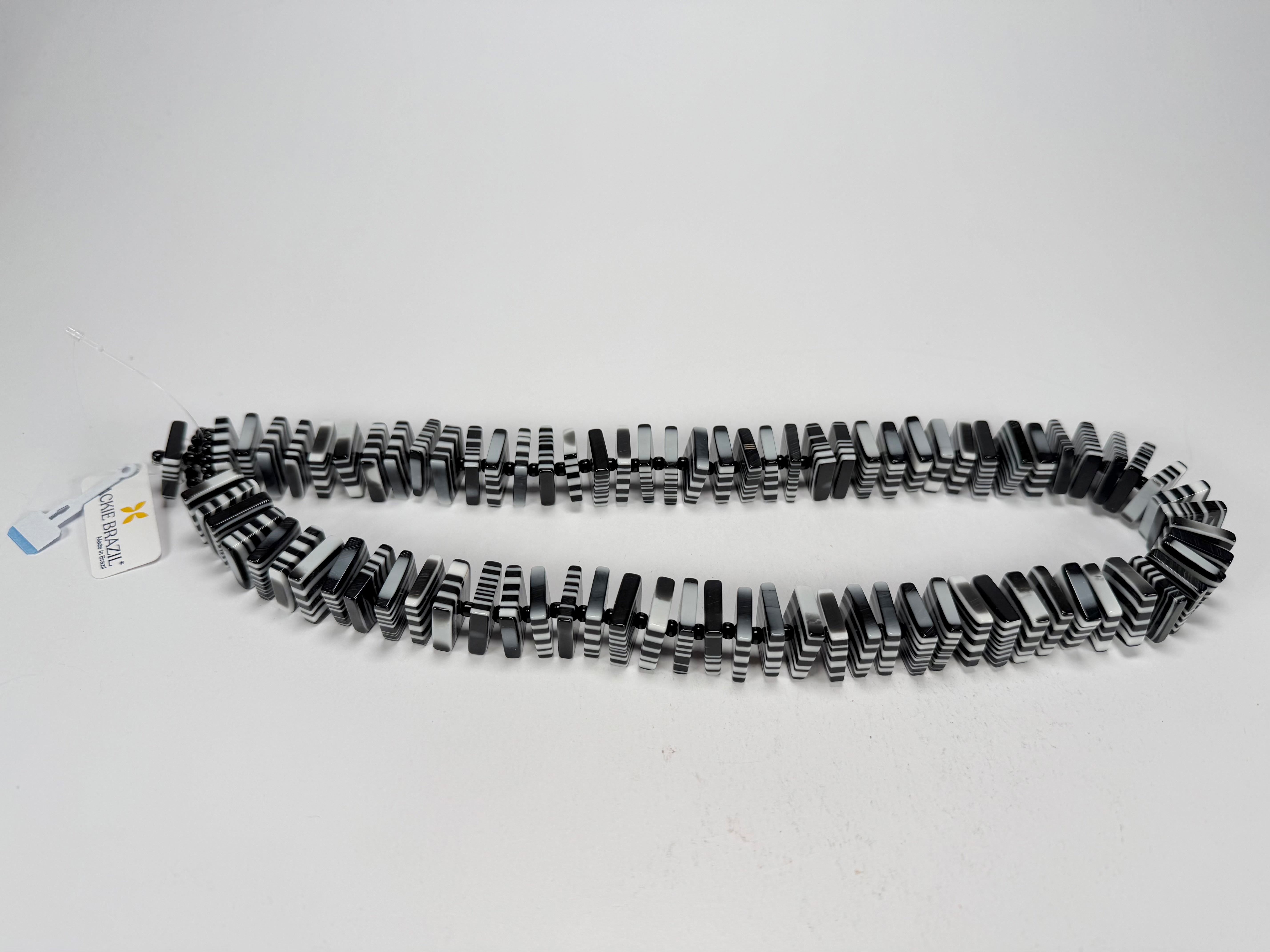 Jackie Brazil "Patricia" Liquorice Squares & Beads Black & White Mix 55cm Necklace ( N0025 )