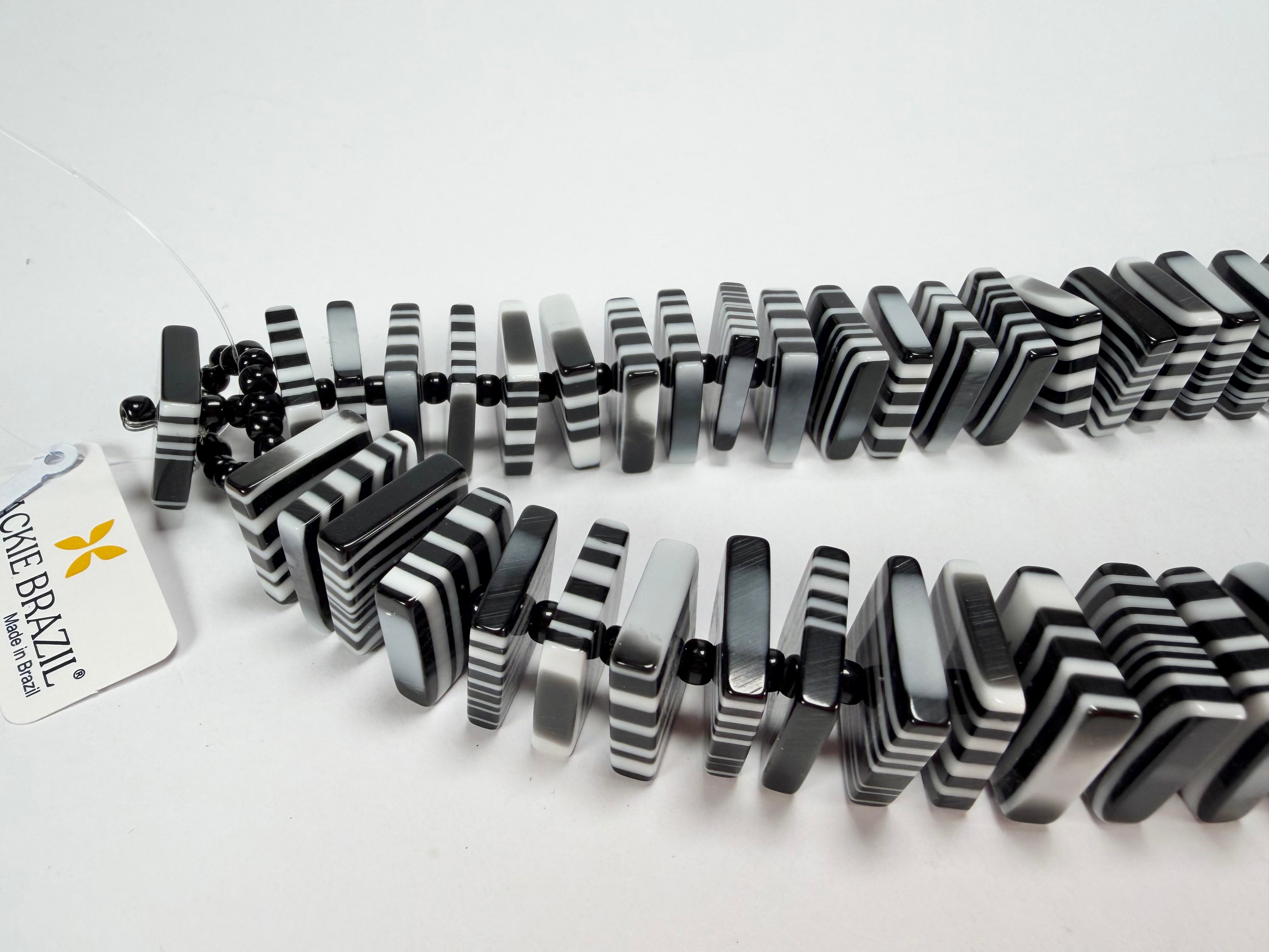Jackie Brazil "Patricia" Liquorice Squares & Beads Black & White Mix 55cm Necklace ( N0025 )