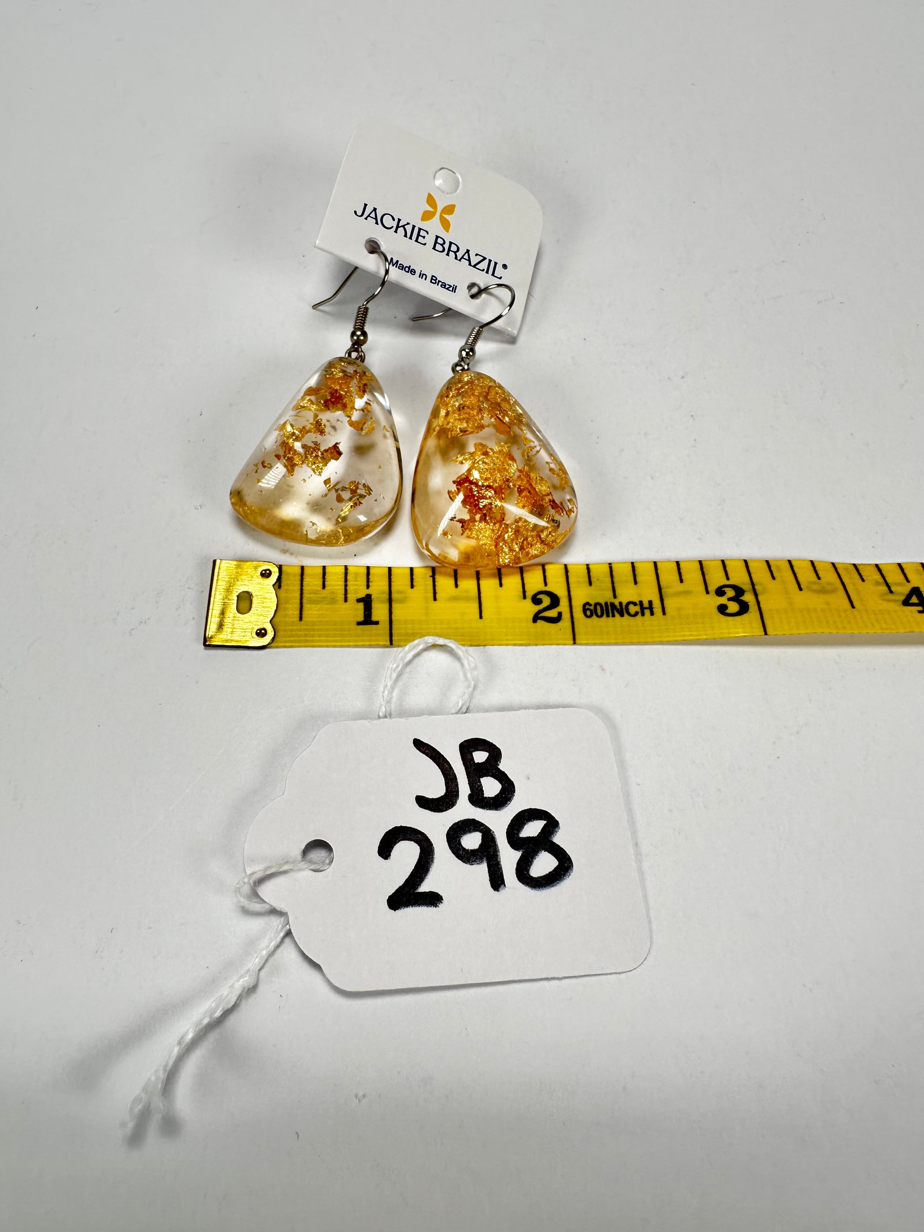 Jackie Brazil "Diamond" Gold Flakes Flinstone on Hook Resin Earrings ( E0700 )