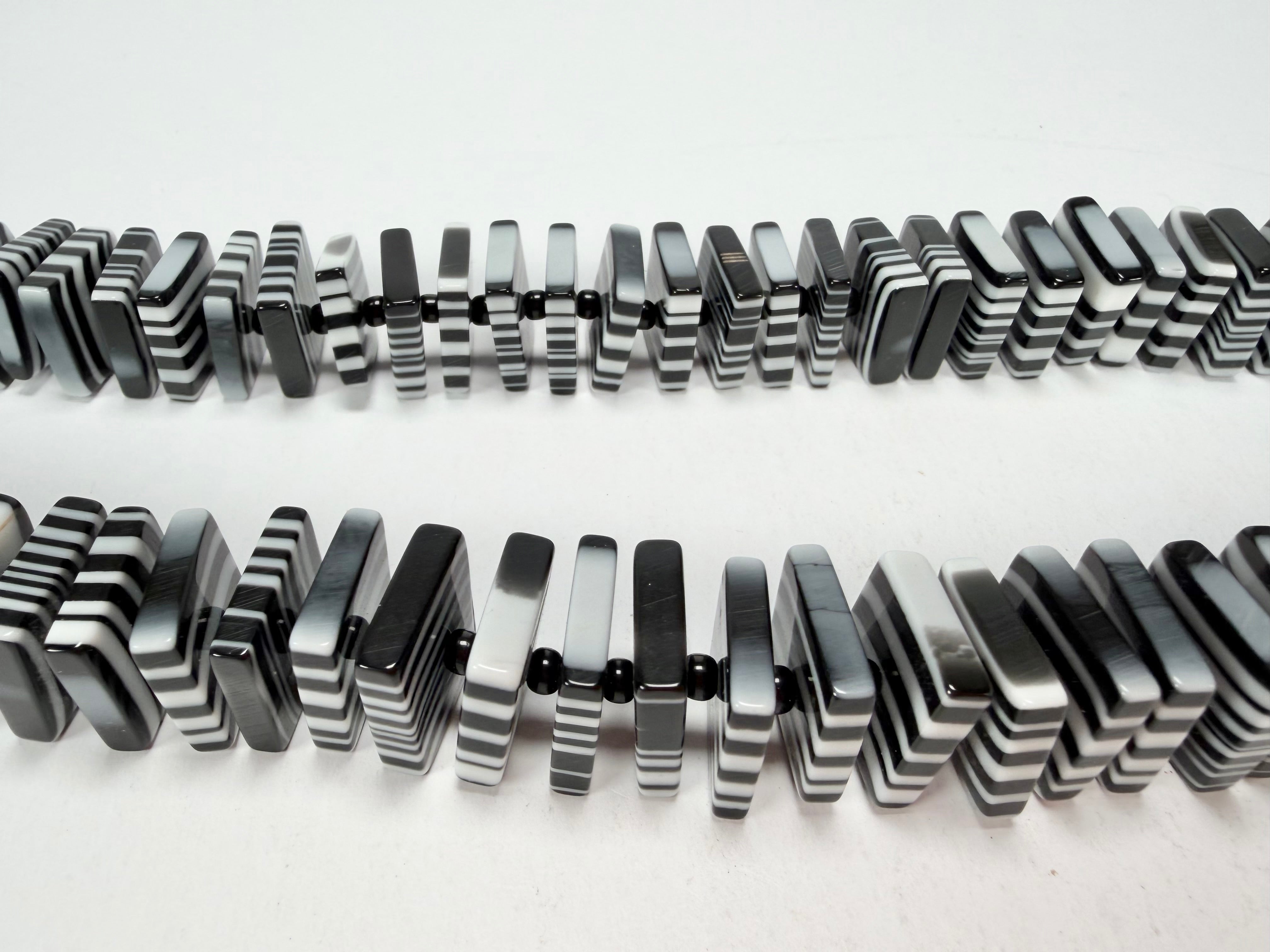 Jackie Brazil "Patricia" Liquorice Squares & Beads Black & White Mix 55cm Necklace ( N0025 )