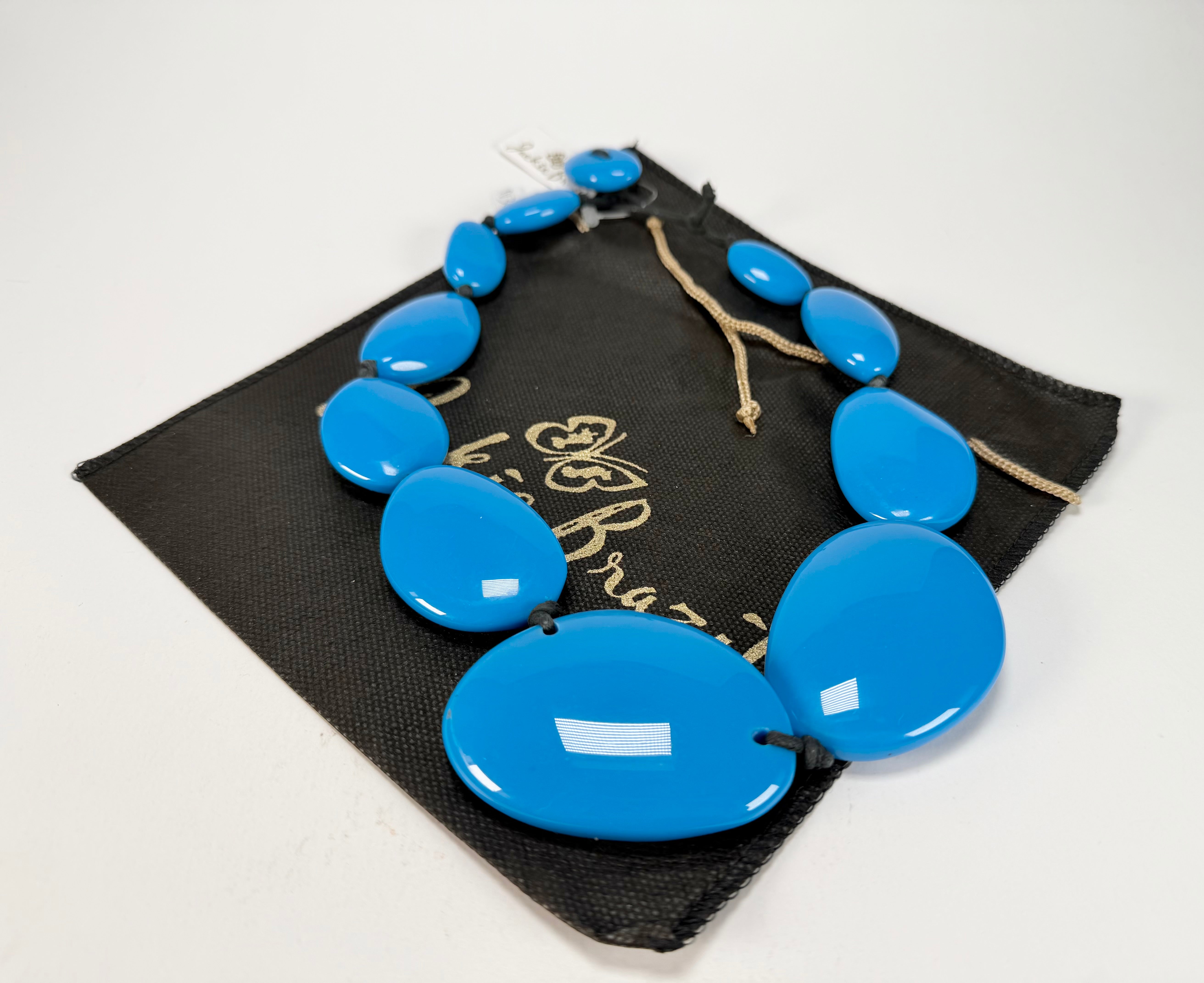 Jackie Brazil "Blue Gloss" Short Flat Riverstones 50cm Necklace ( N3616 )