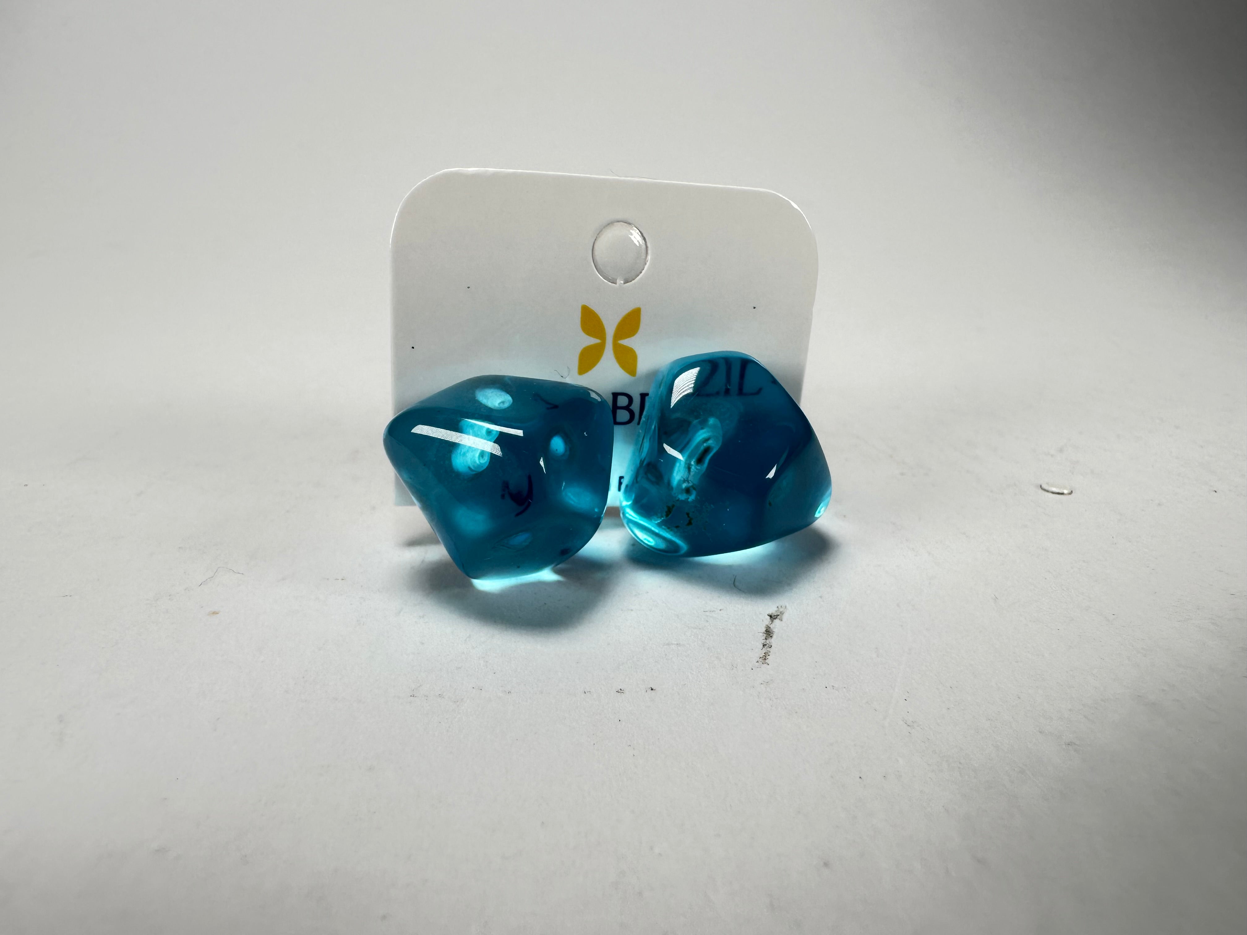 Jackie Brazil "Camille" Light Blue Transparent Abstract Resin Earrings ( E1053 )