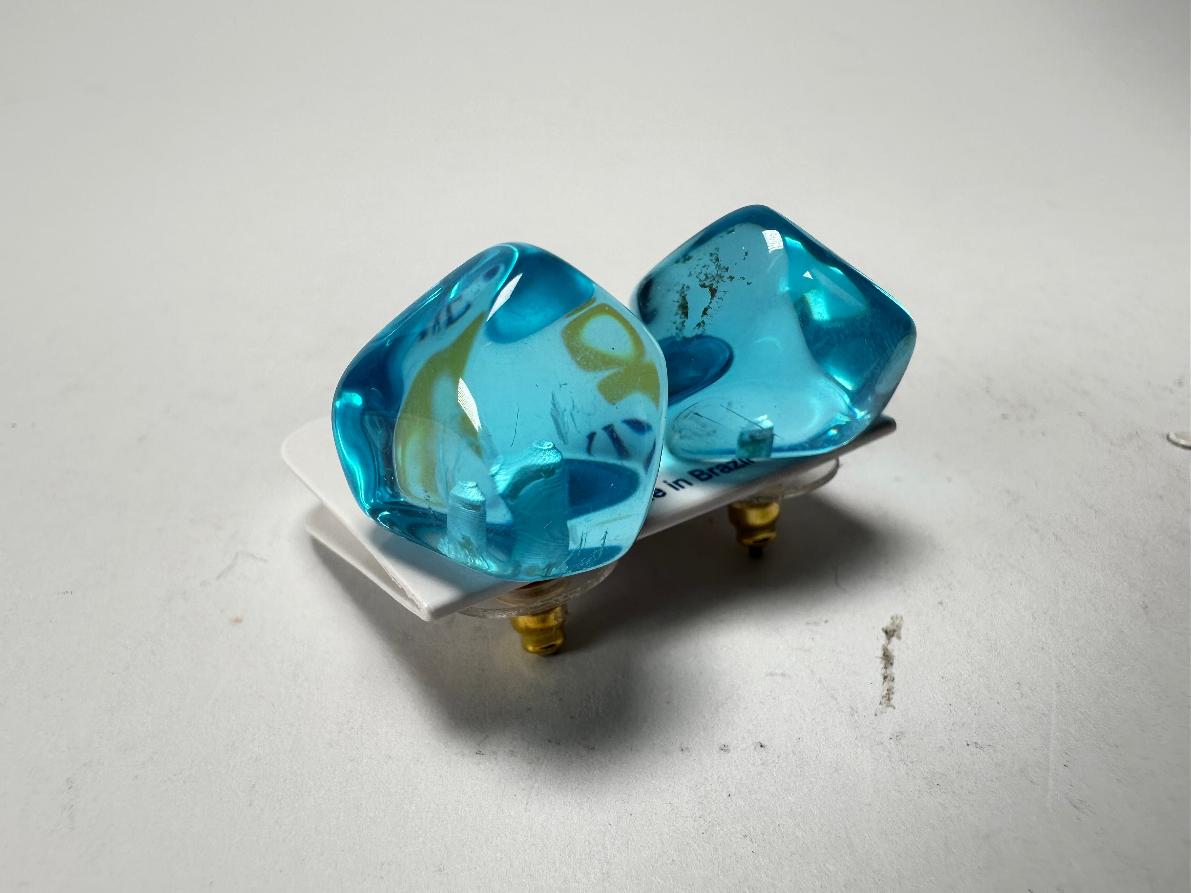 Jackie Brazil "Camille" Light Blue Transparent Abstract Resin Earrings ( E1053 )