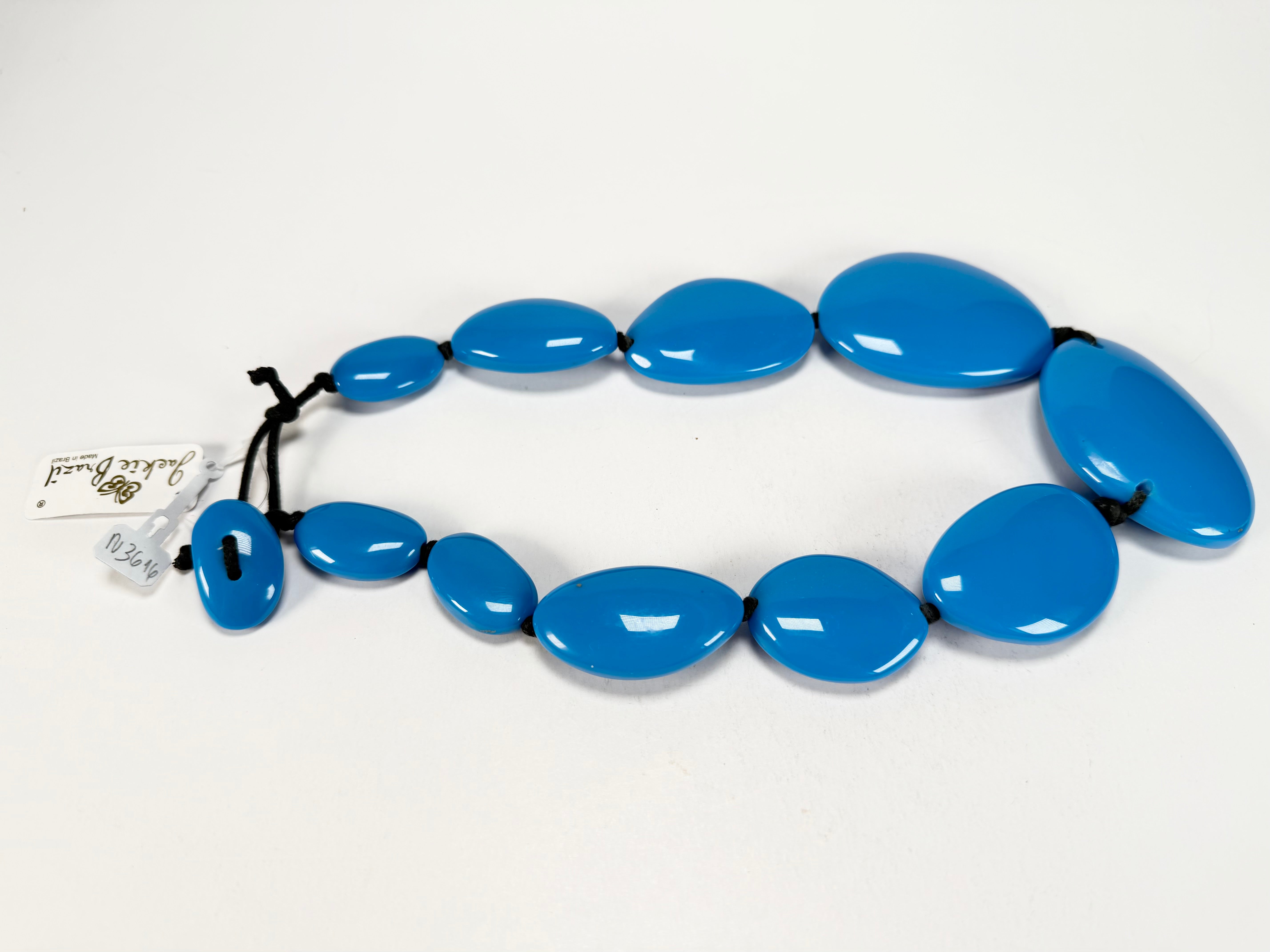 Jackie Brazil "Blue Gloss" Short Flat Riverstones 50cm Necklace ( N3616 )