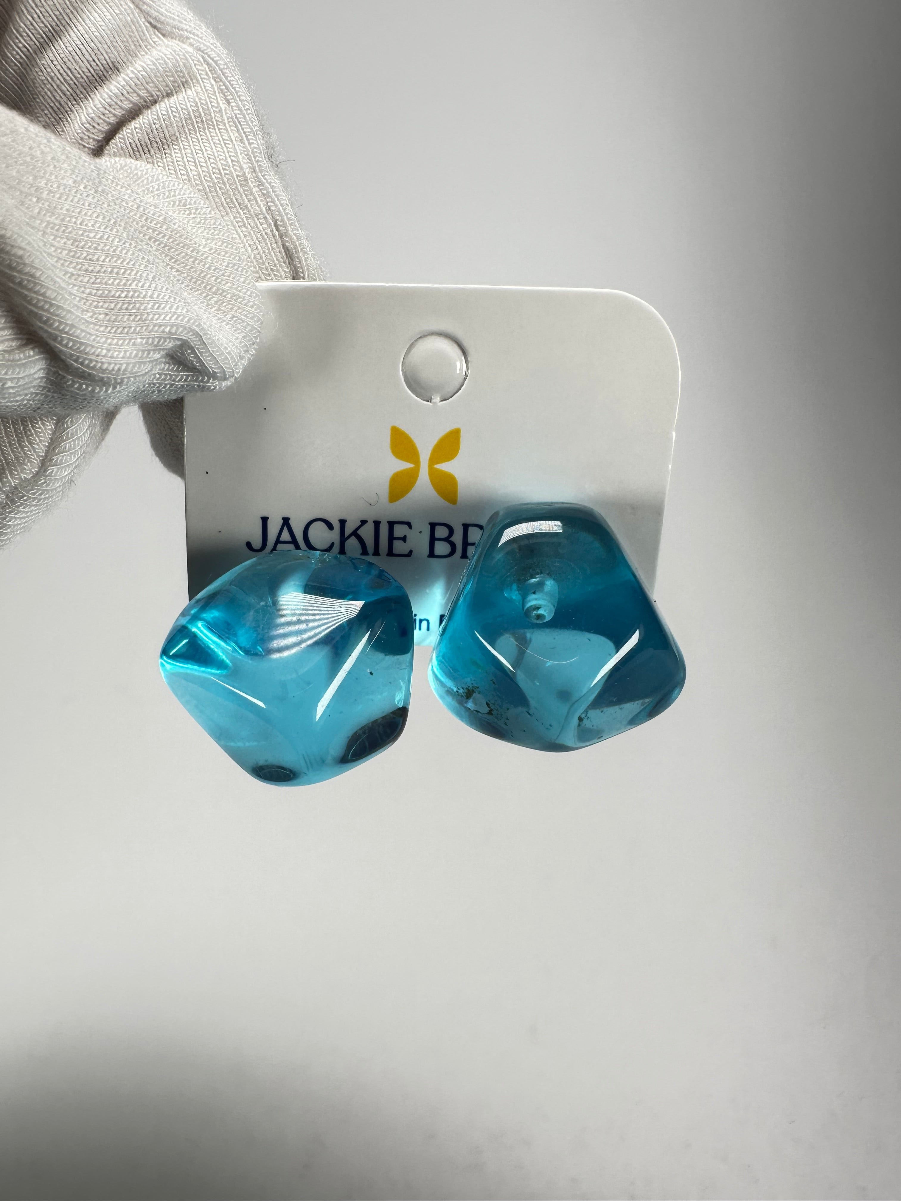 Jackie Brazil "Camille" Light Blue Transparent Abstract Resin Earrings ( E1053 )