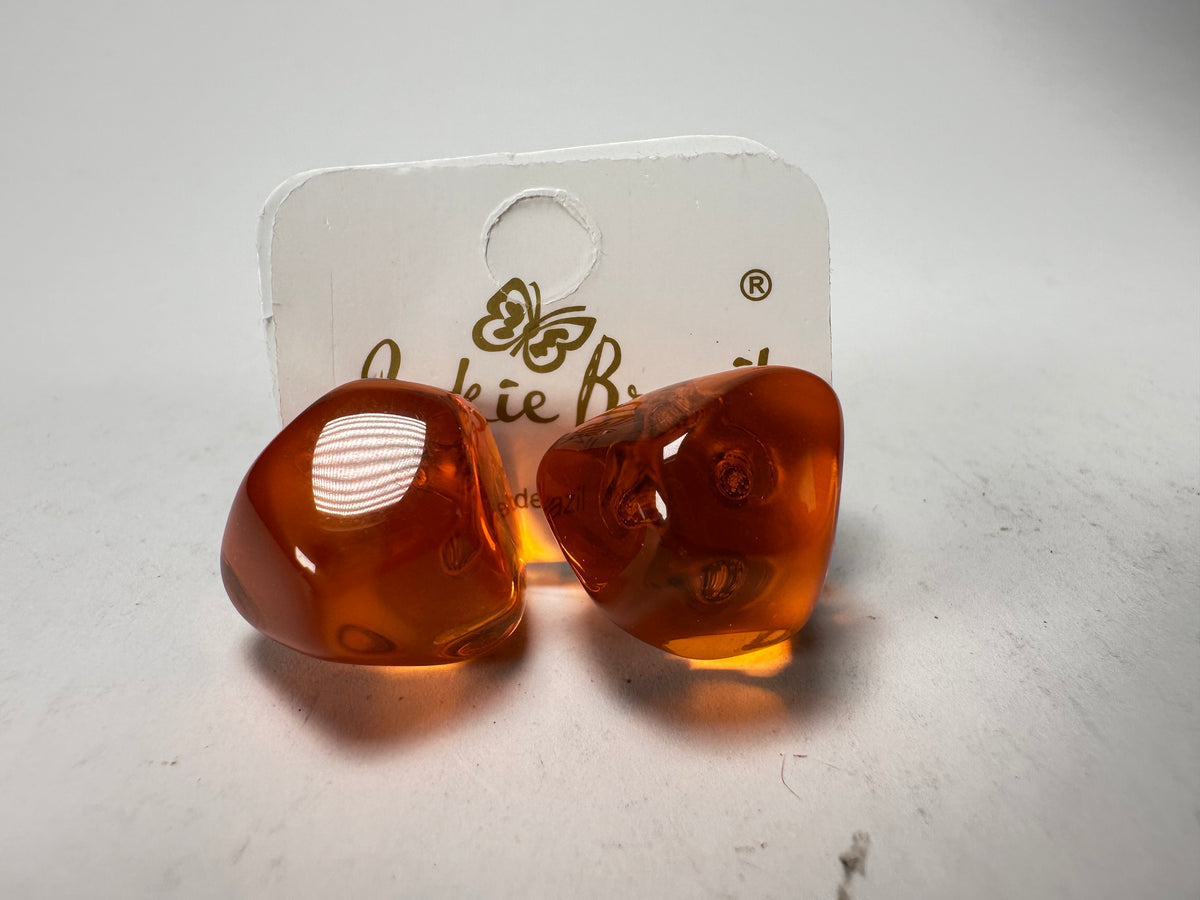 Jackie Brazil "Camille" Orange Transparent Abstract Resin Earrings ( E1053 )