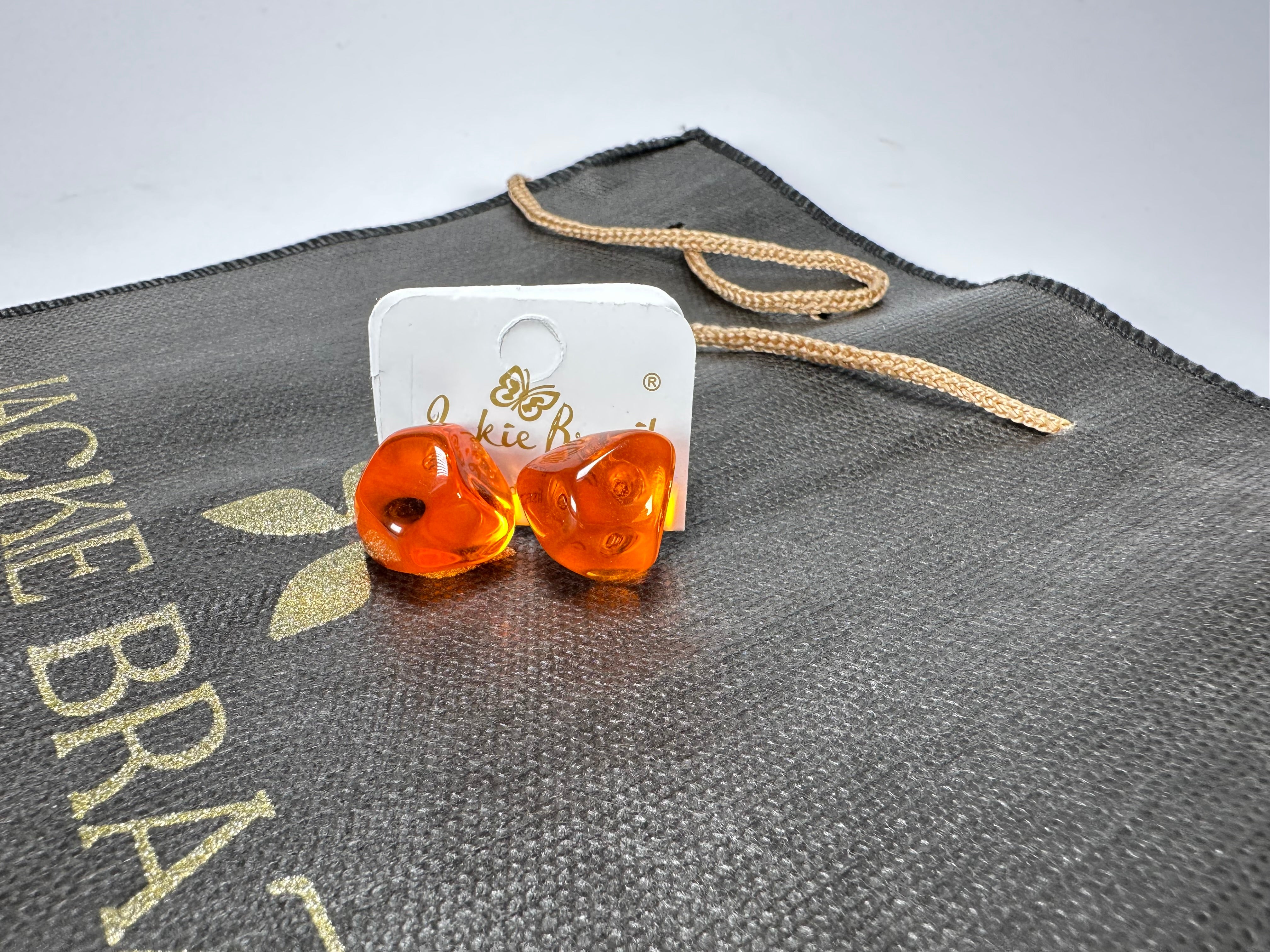 Jackie Brazil "Camille" Orange Transparent Abstract Resin Earrings ( E1053 )