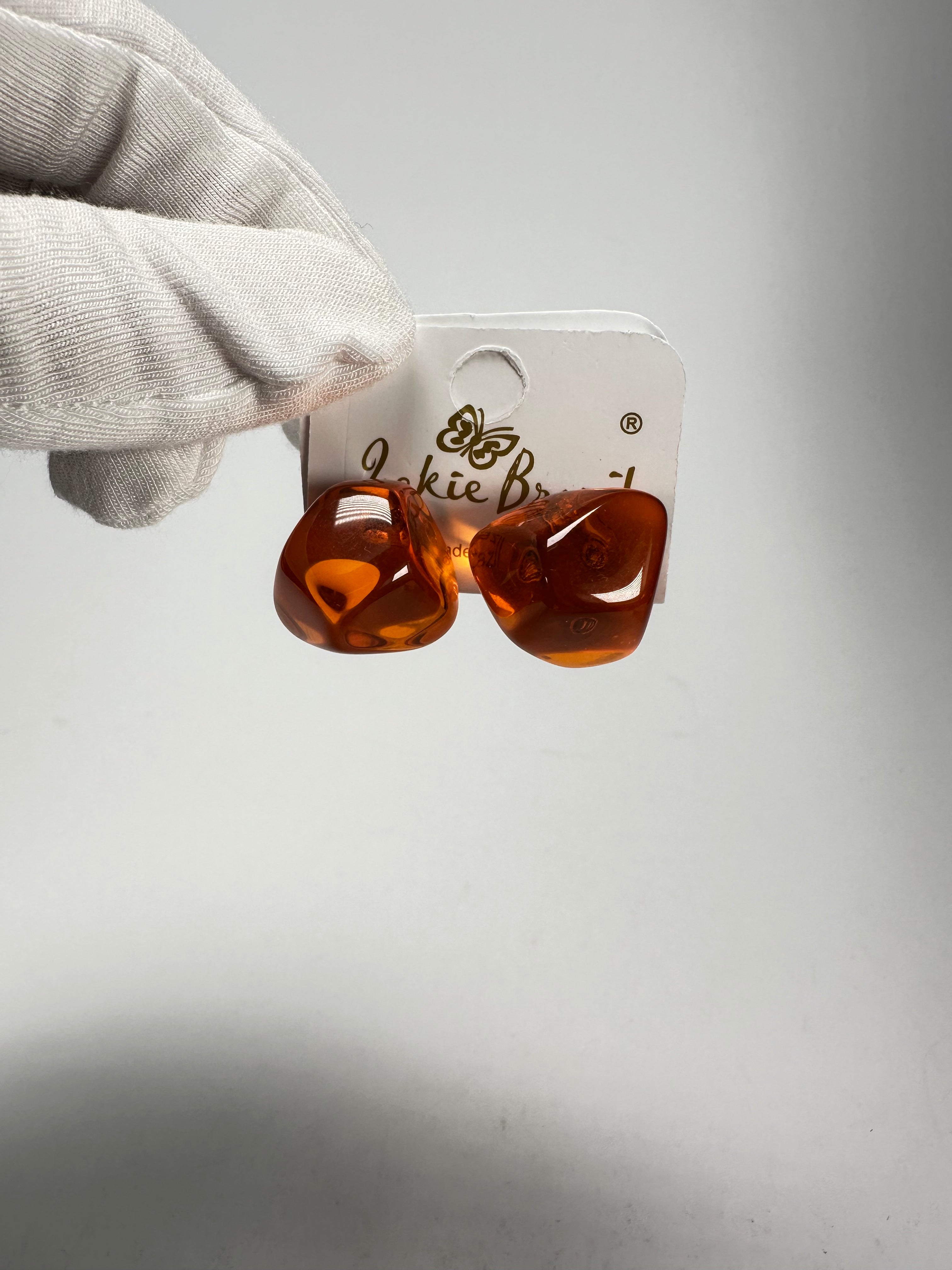 Jackie Brazil "Camille" Orange Transparent Abstract Resin Earrings ( E1053 )