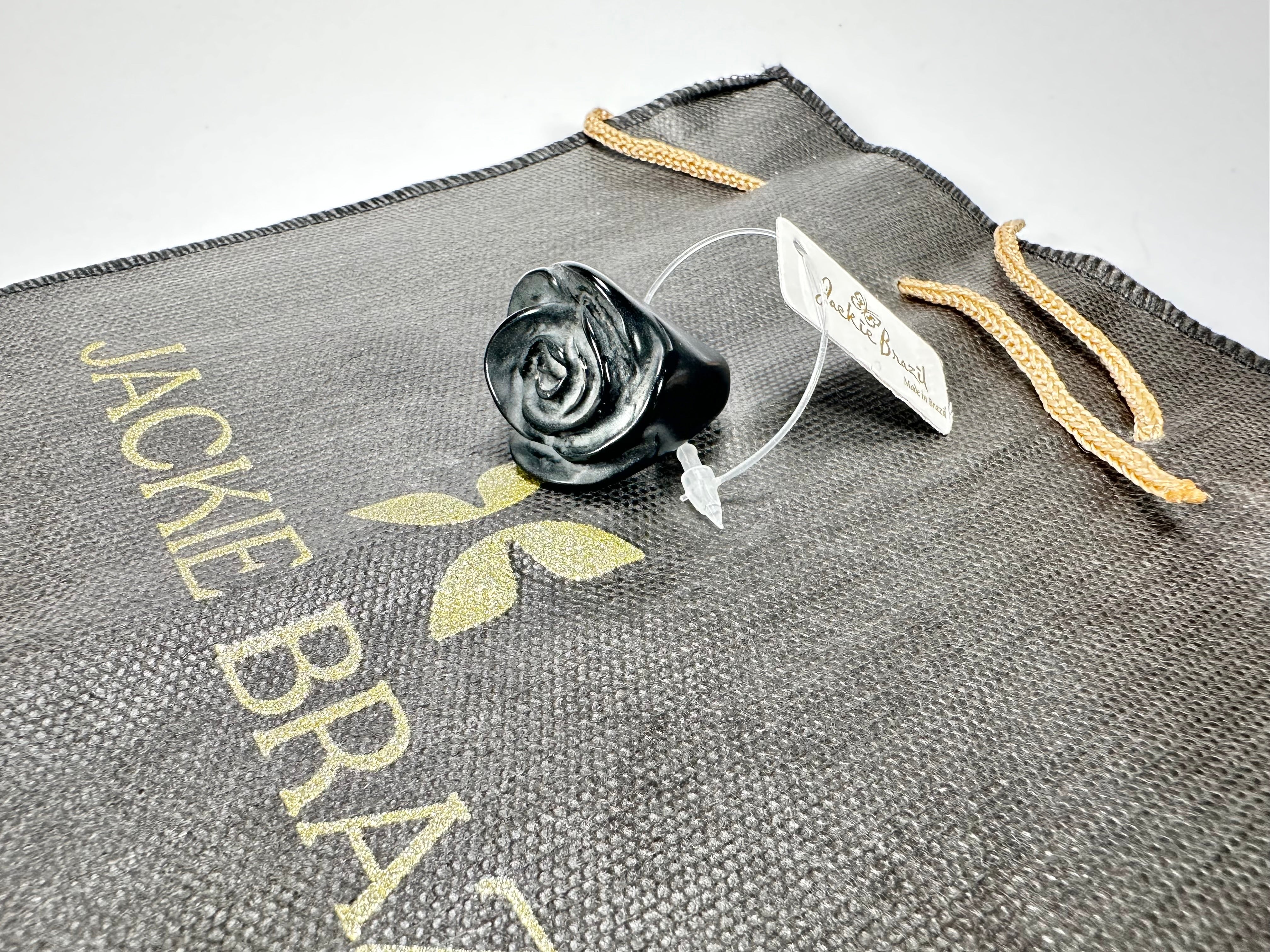 Jackie Brazil "Rose" Black Resin Rose Ring ( R0585 ) Size UK M / US 6