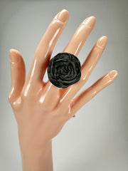 Jackie Brazil "Rose" Black Resin Rose Ring ( R0585 ) Size UK M / US 6