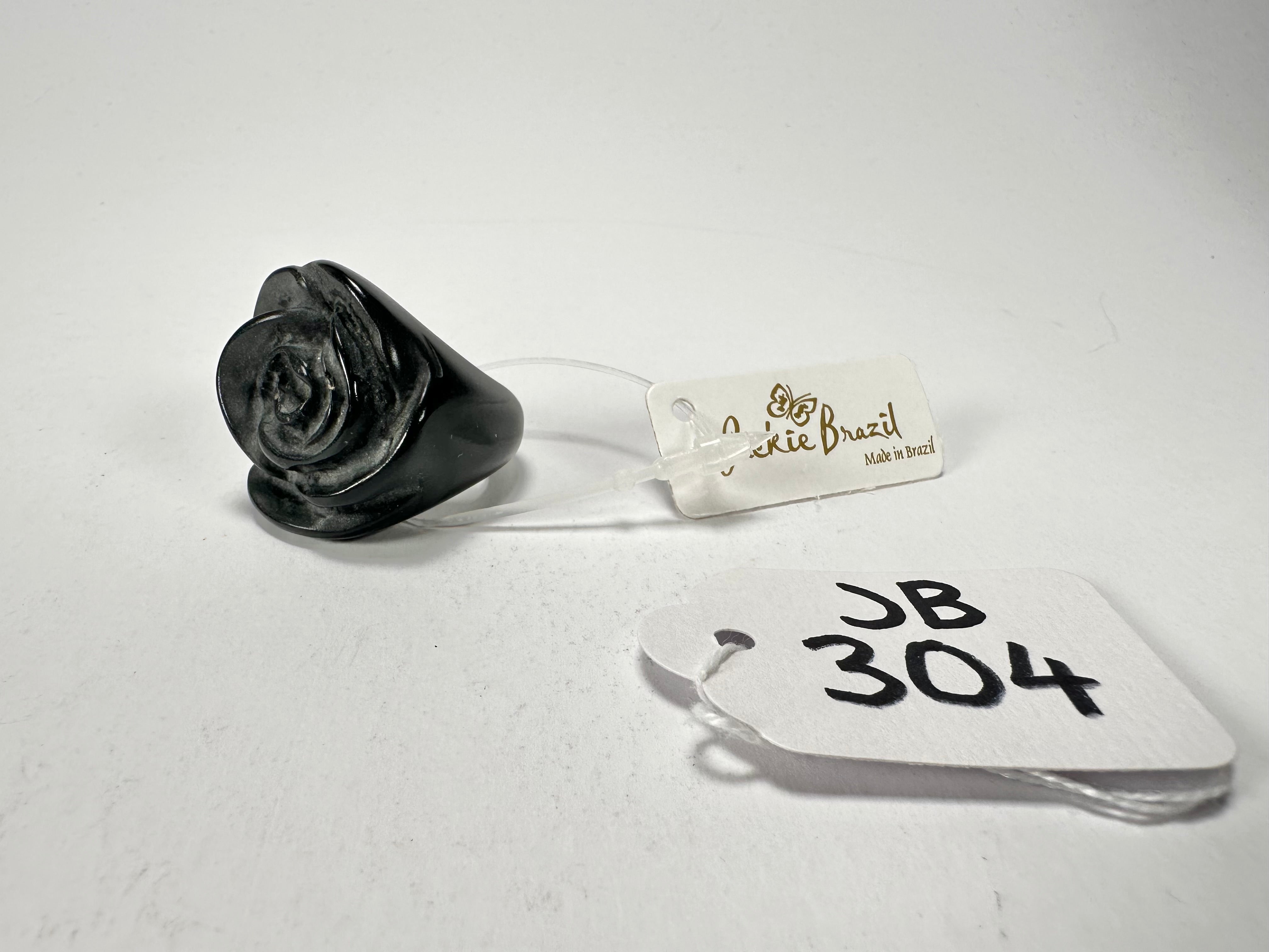 Jackie Brazil "Rose" Black Resin Rose Ring ( R0585 ) Size UK M / US 6