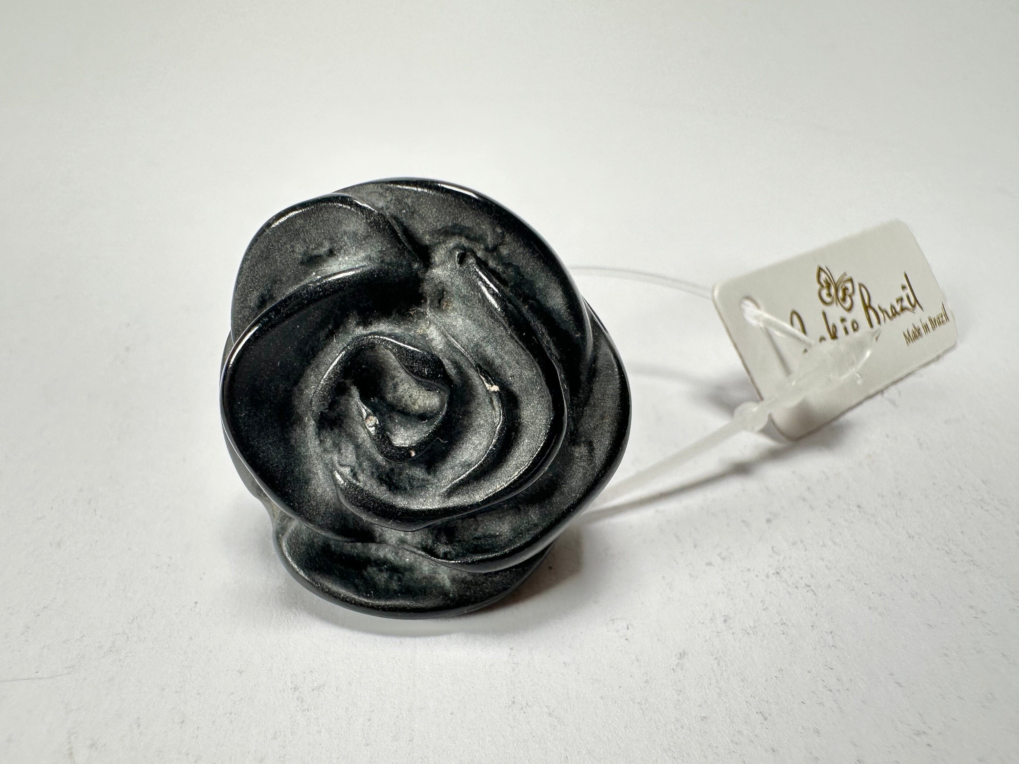 Jackie Brazil "Rose" Black Resin Rose Ring ( R0585 ) Size UK M / US 6