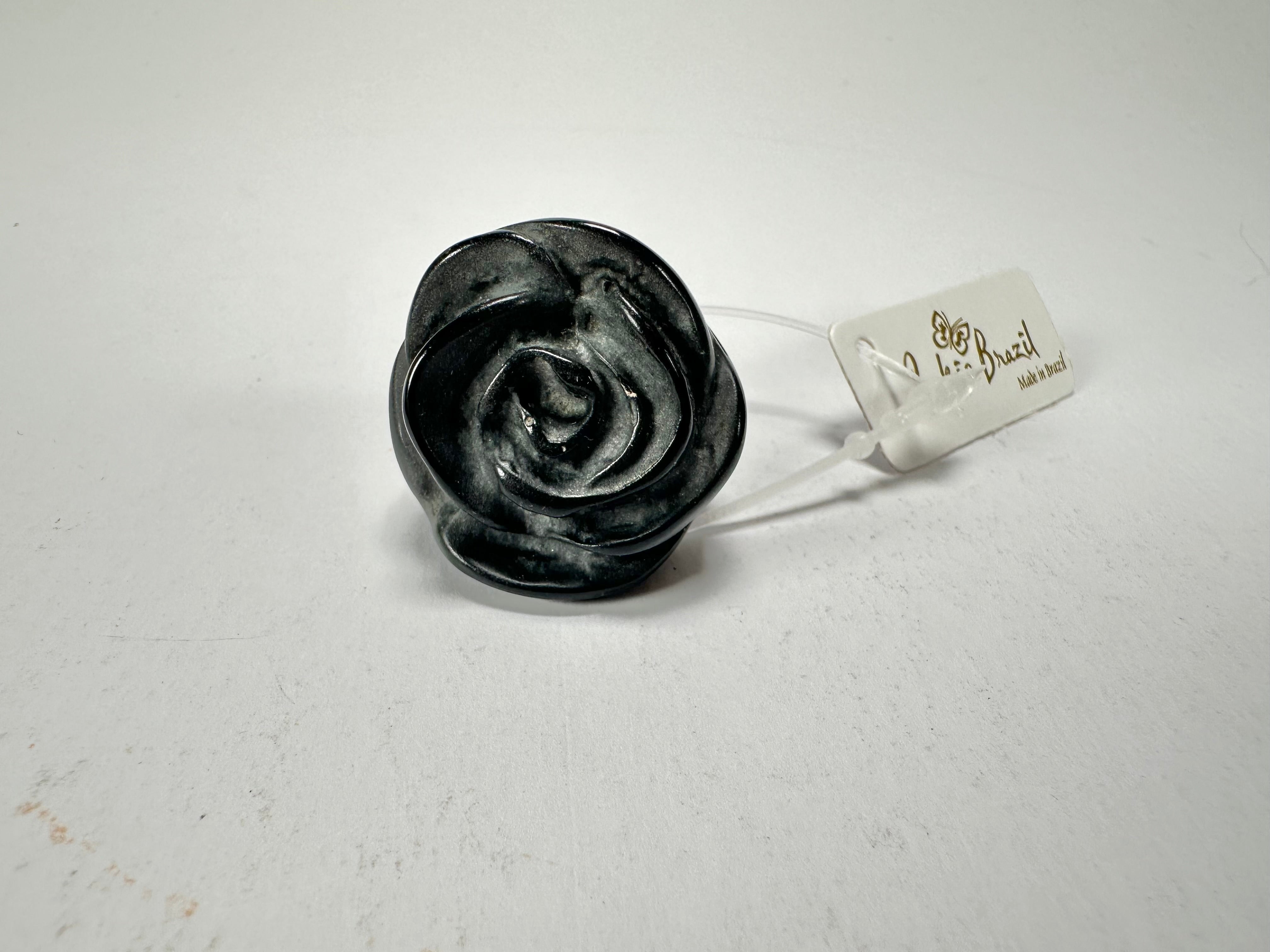 Jackie Brazil "Rose" Black Resin Rose Ring ( R0585 ) Size UK M / US 6