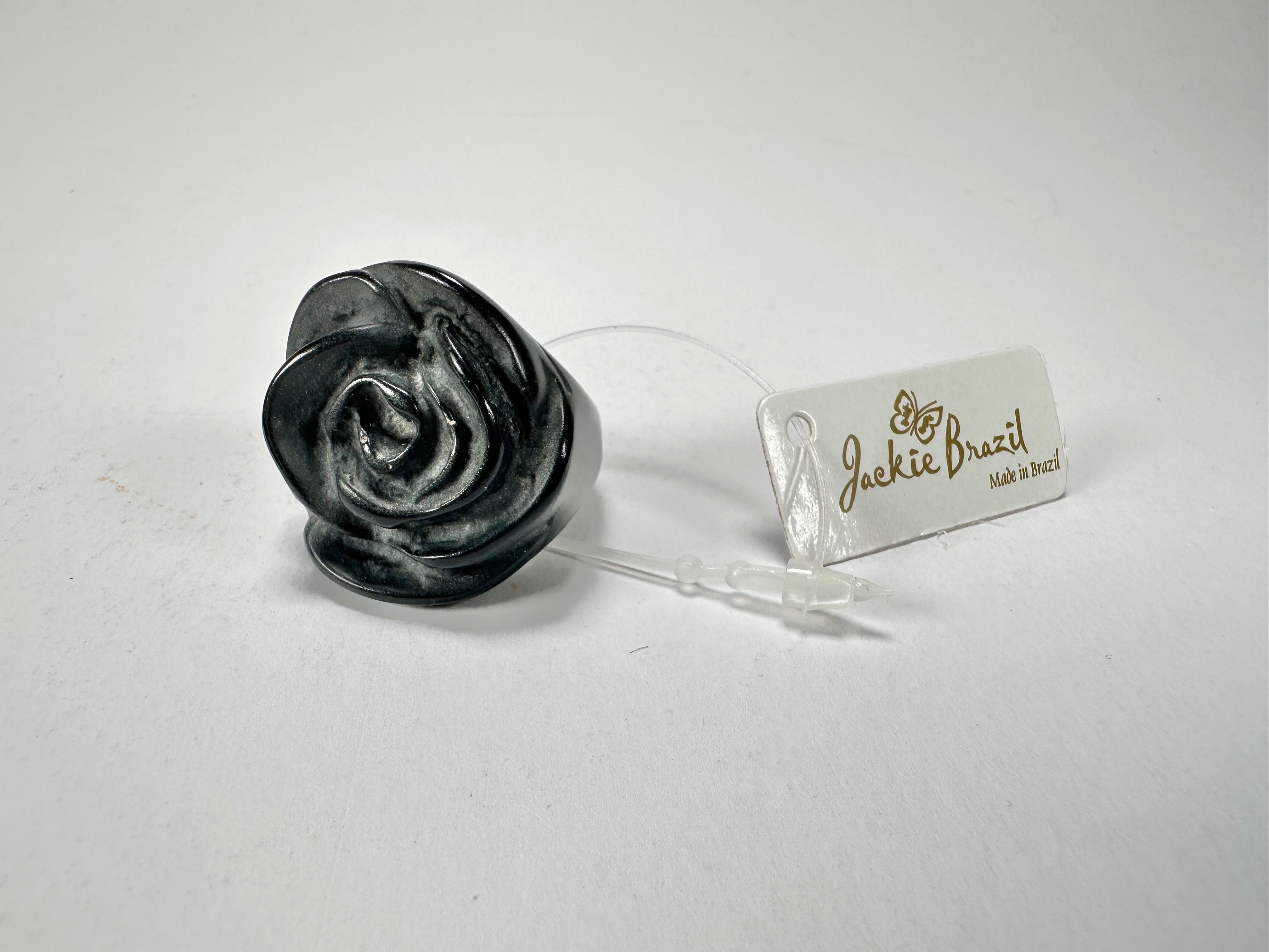 Jackie Brazil "Rose" Black Resin Rose Ring ( R0585 ) Size UK M / US 6