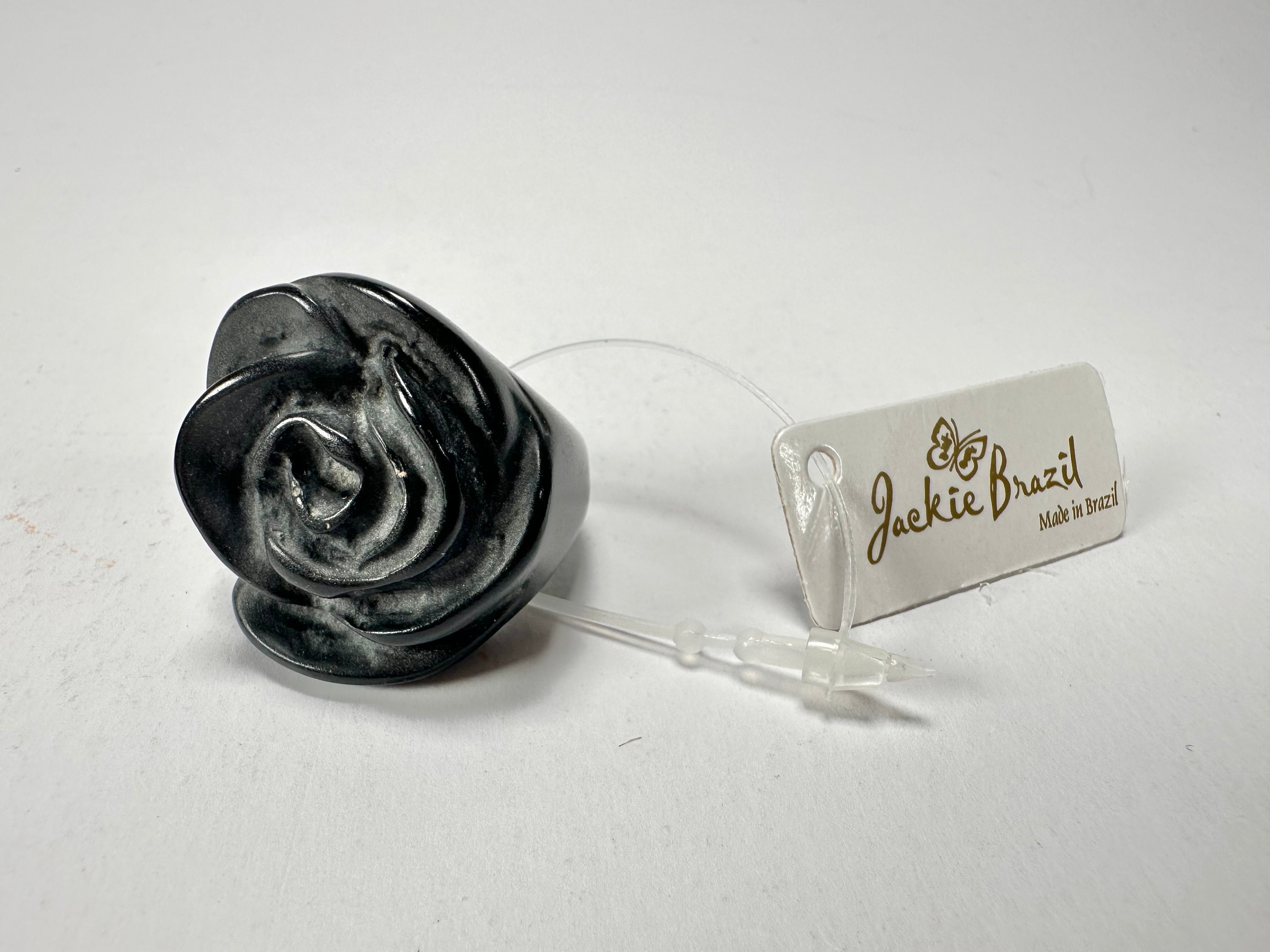 Jackie Brazil "Rose" Black Resin Rose Ring ( R0585 ) Size UK M / US 6