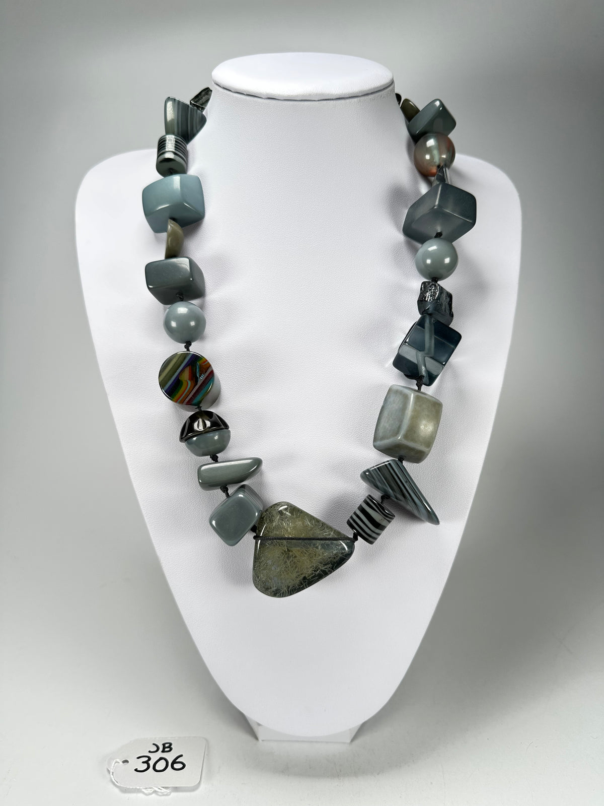 Jackie Brazil "Indiana" Grey Mix Multi-Bead Medium Resin 70cm Necklace ( N0033 )