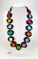 Jackie Brazil "Saturn" Black & Transparent Summer Mix Disc & Cylinder Long 75cm Necklace ( N0065 )