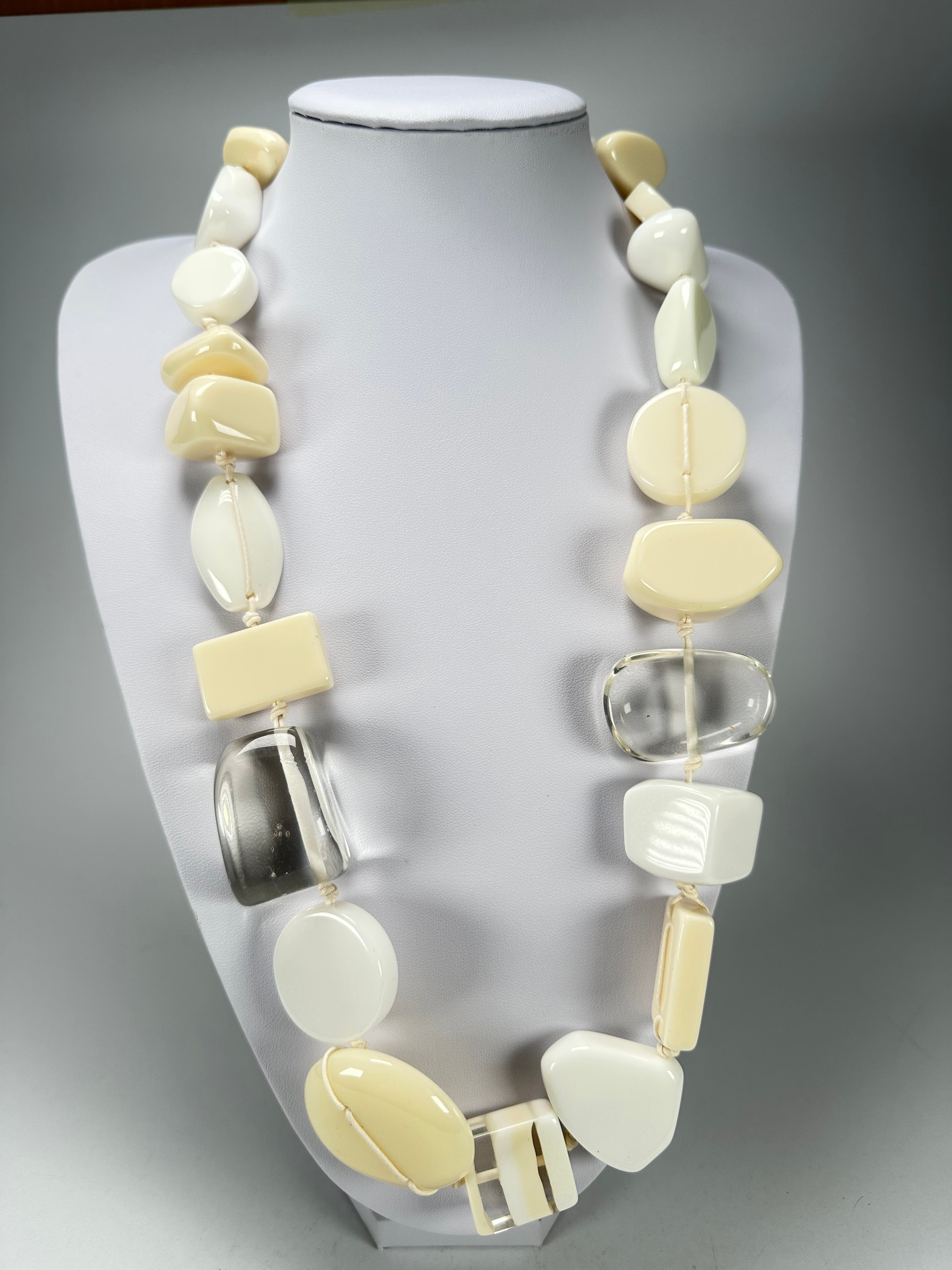 Jackie Brazil "Indiana" Cream Mix Multi-Bead Medium Resin 70cm Necklace ( N0033 )