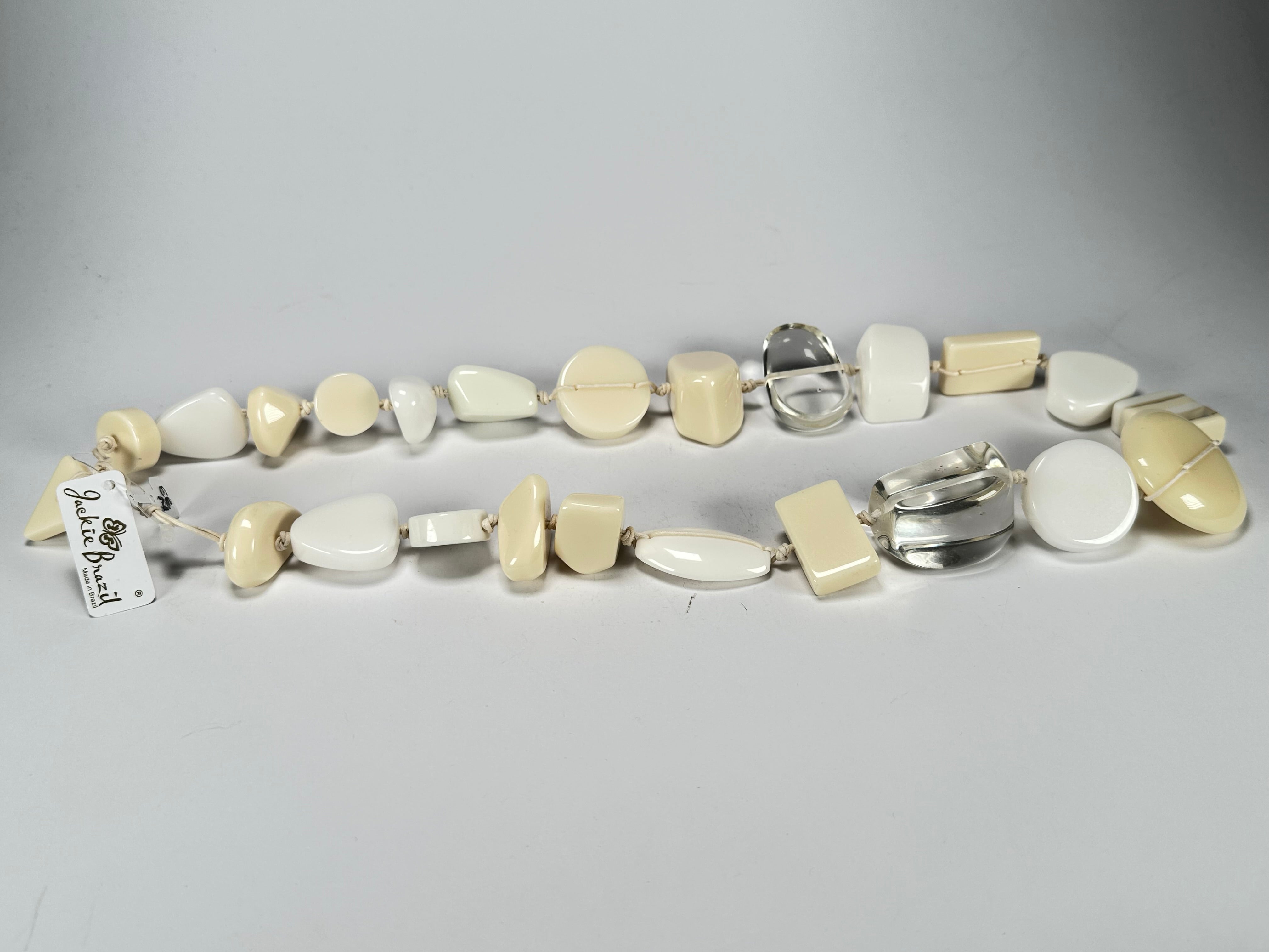 Jackie Brazil "Indiana" Cream Mix Multi-Bead Medium Resin 70cm Necklace ( N0033 )