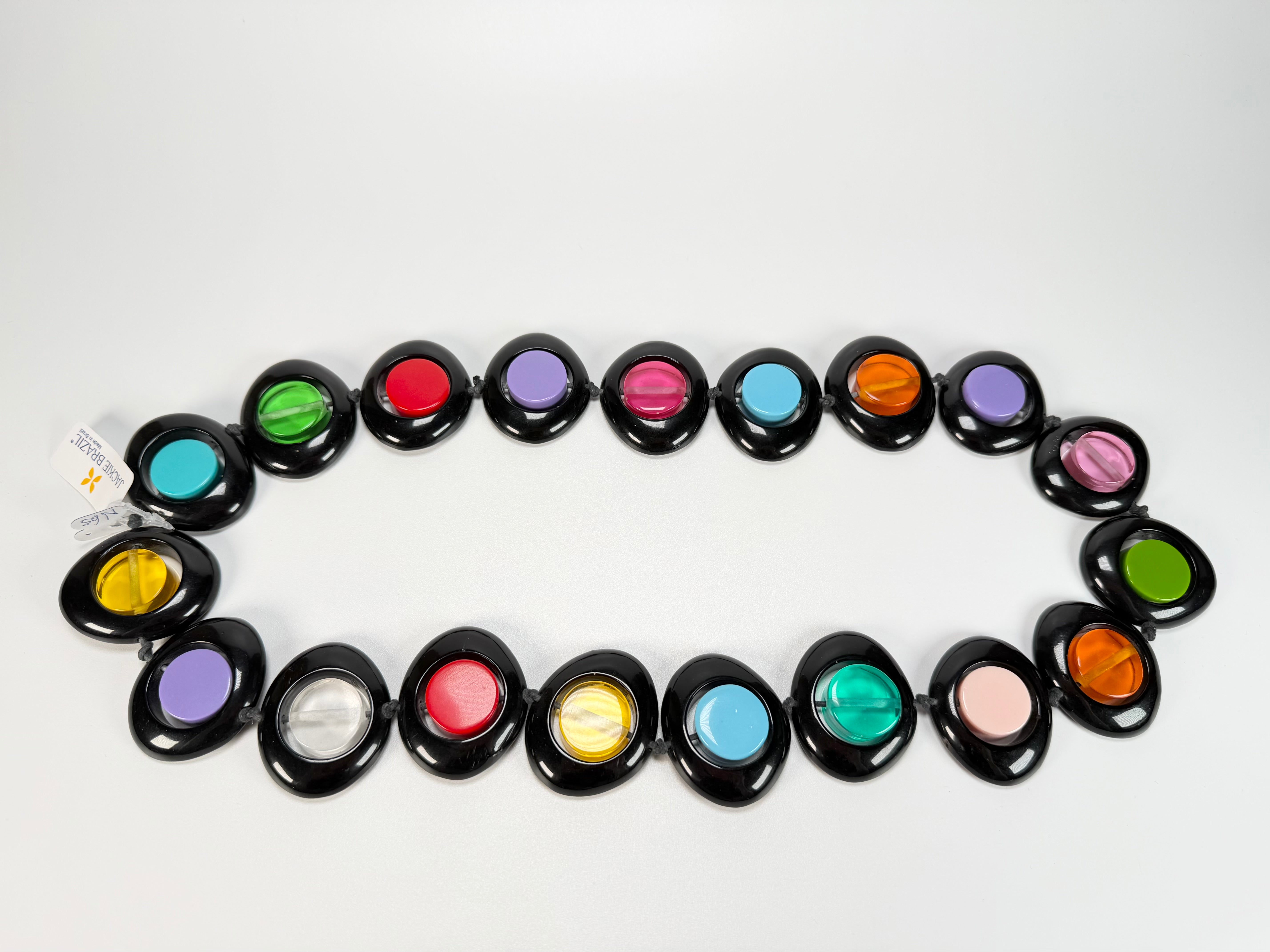 Jackie Brazil "Saturn" Black & Transparent Summer Mix Disc & Cylinder Long 75cm Necklace ( N0065 )