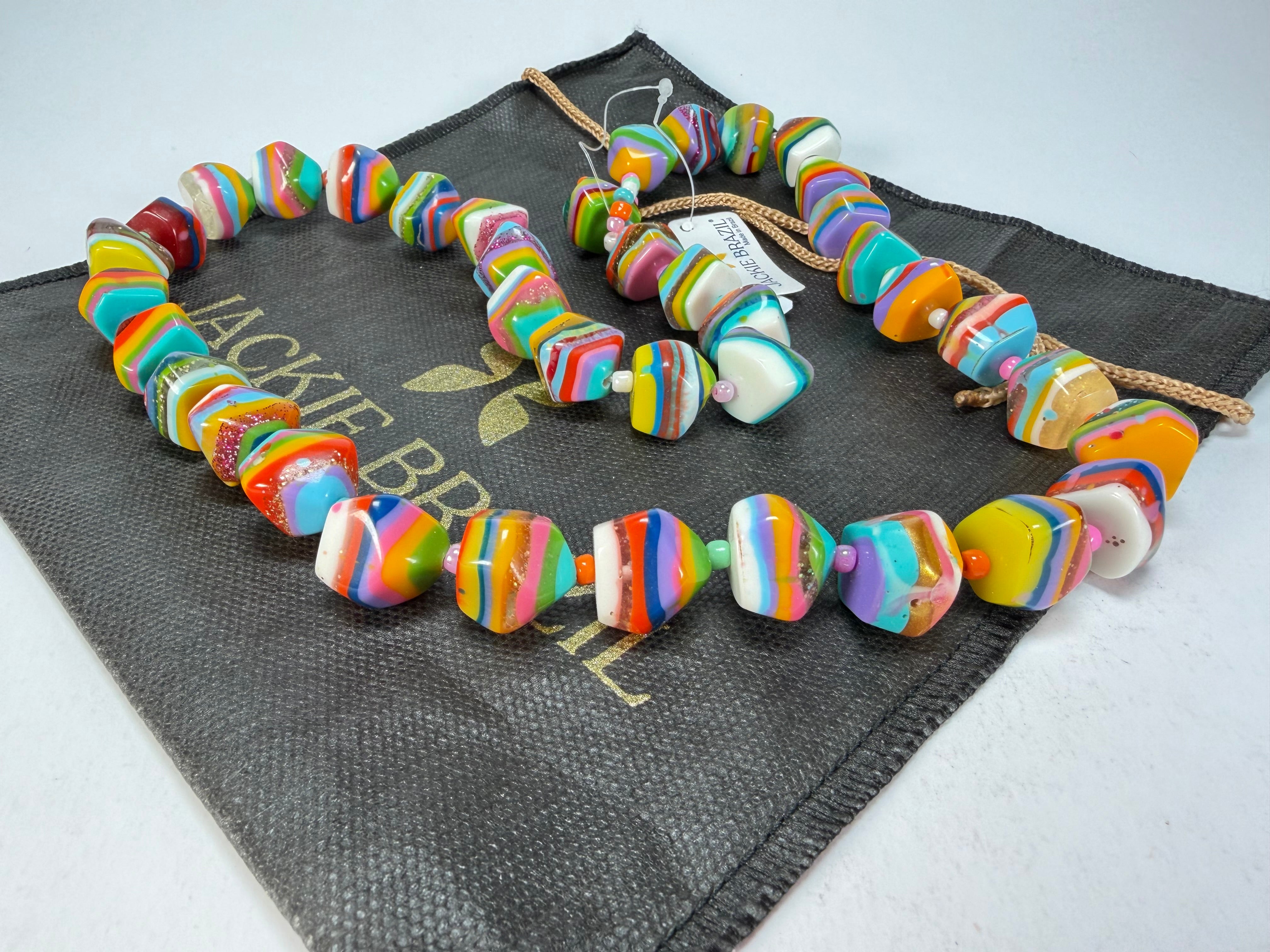 Jackie Brazil "Camille" Liquorice Stripes x Kandinsky Small Stones 70cm Necklace ( N0075 )