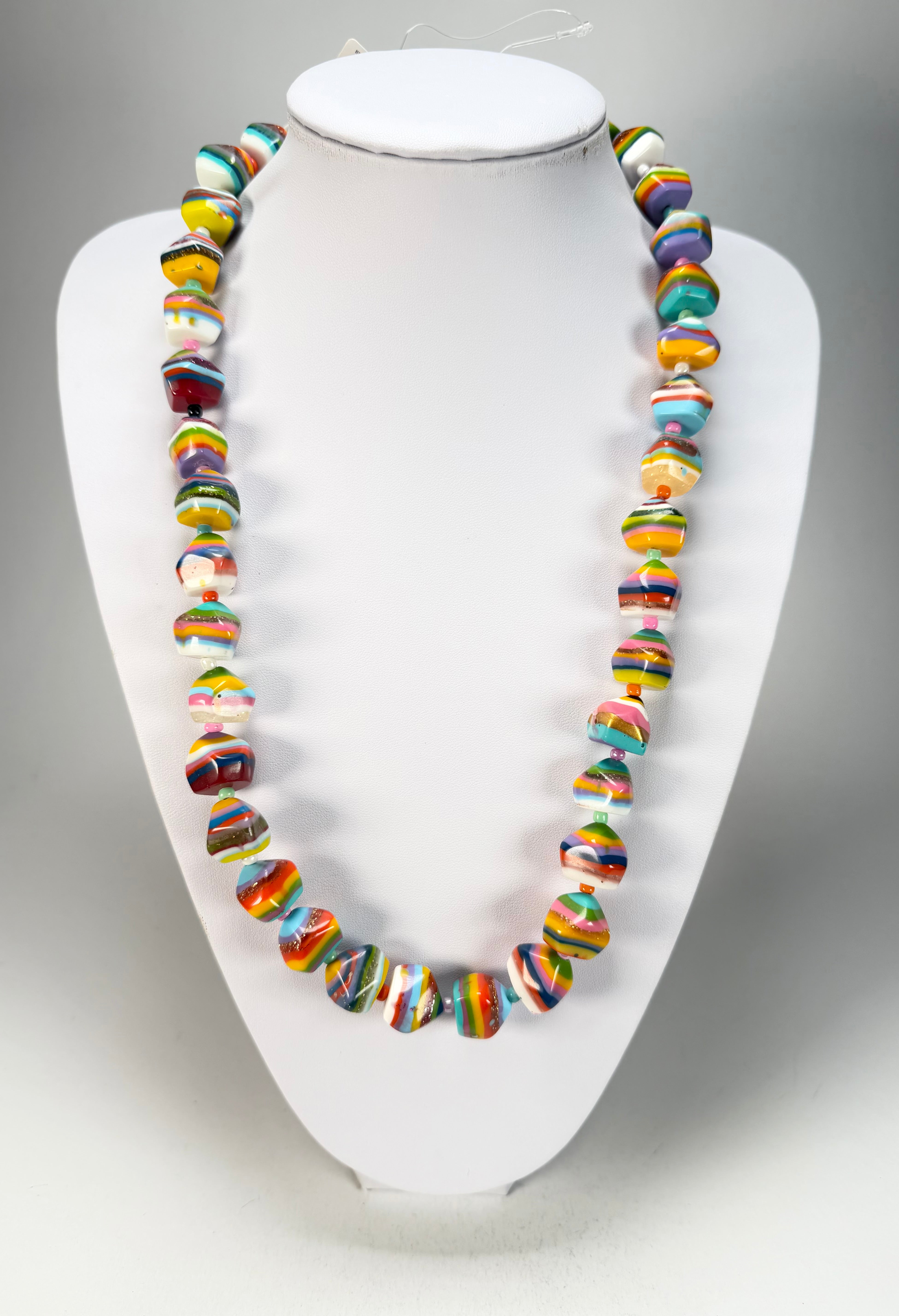 Jackie Brazil "Camille" Liquorice Stripes x Kandinsky Small Stones 70cm Necklace ( N0075 )