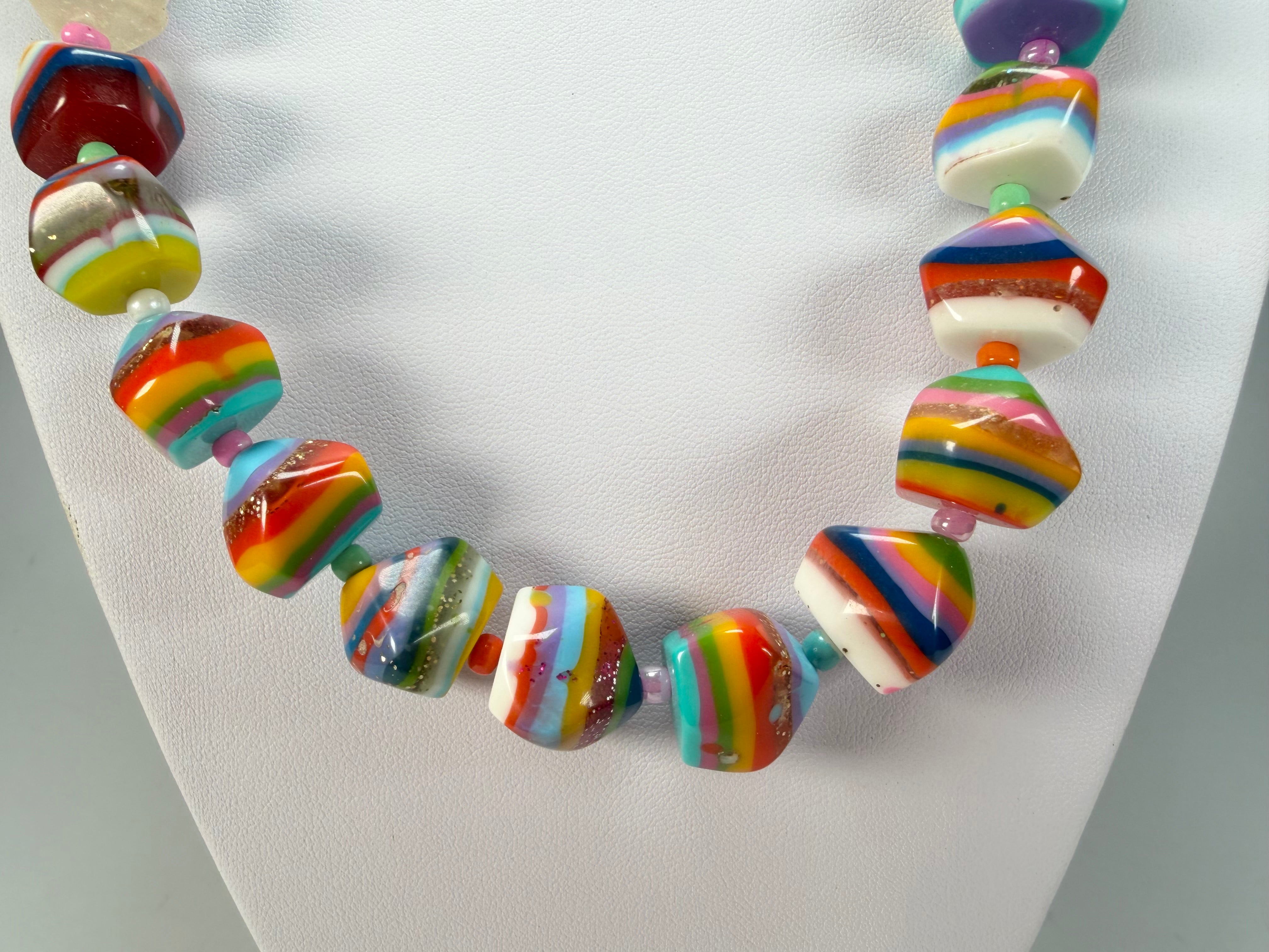 Jackie Brazil "Camille" Liquorice Stripes x Kandinsky Small Stones 70cm Necklace ( N0075 )