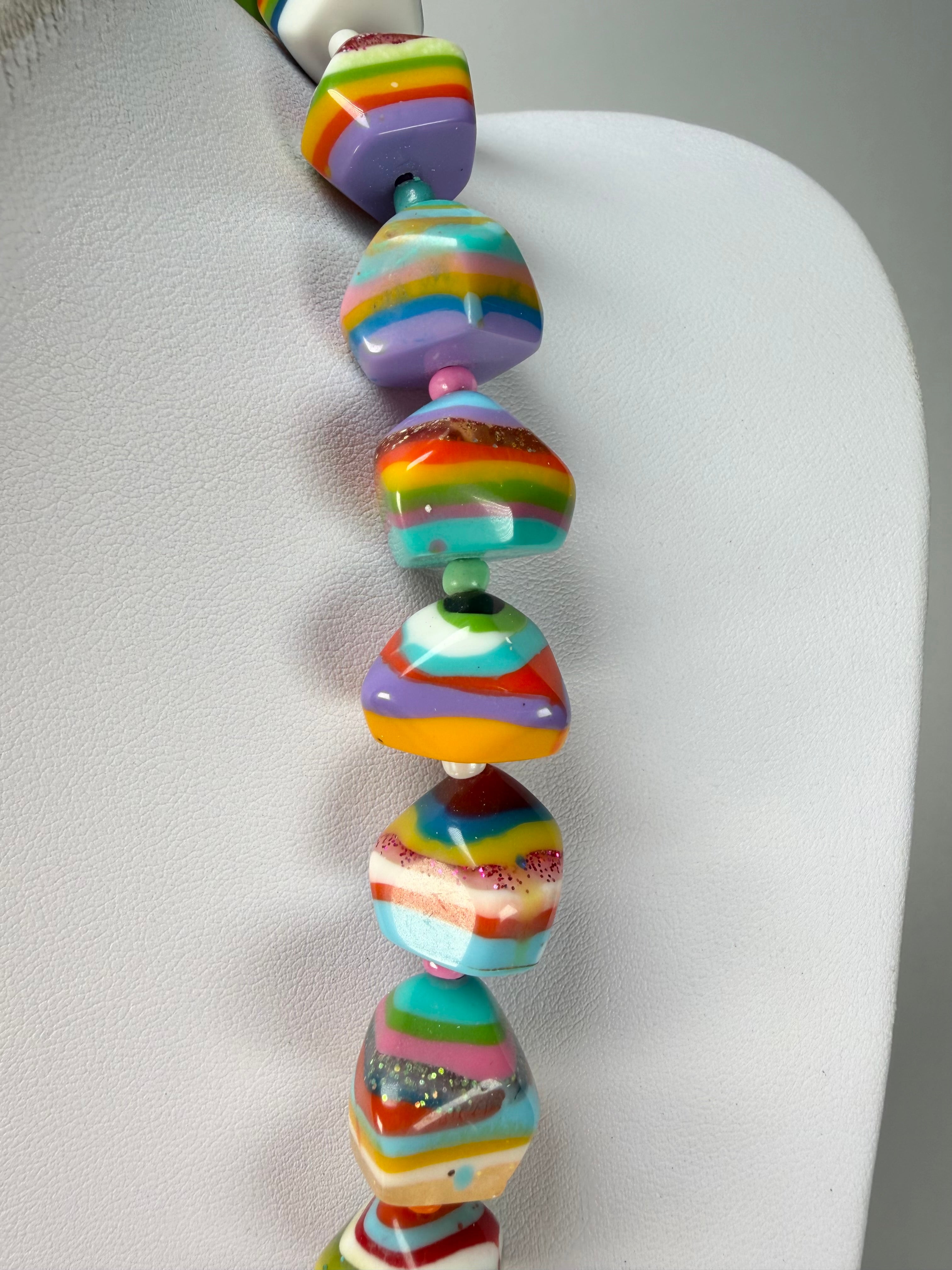 Jackie Brazil "Camille" Liquorice Stripes x Kandinsky Small Stones 70cm Necklace ( N0075 )