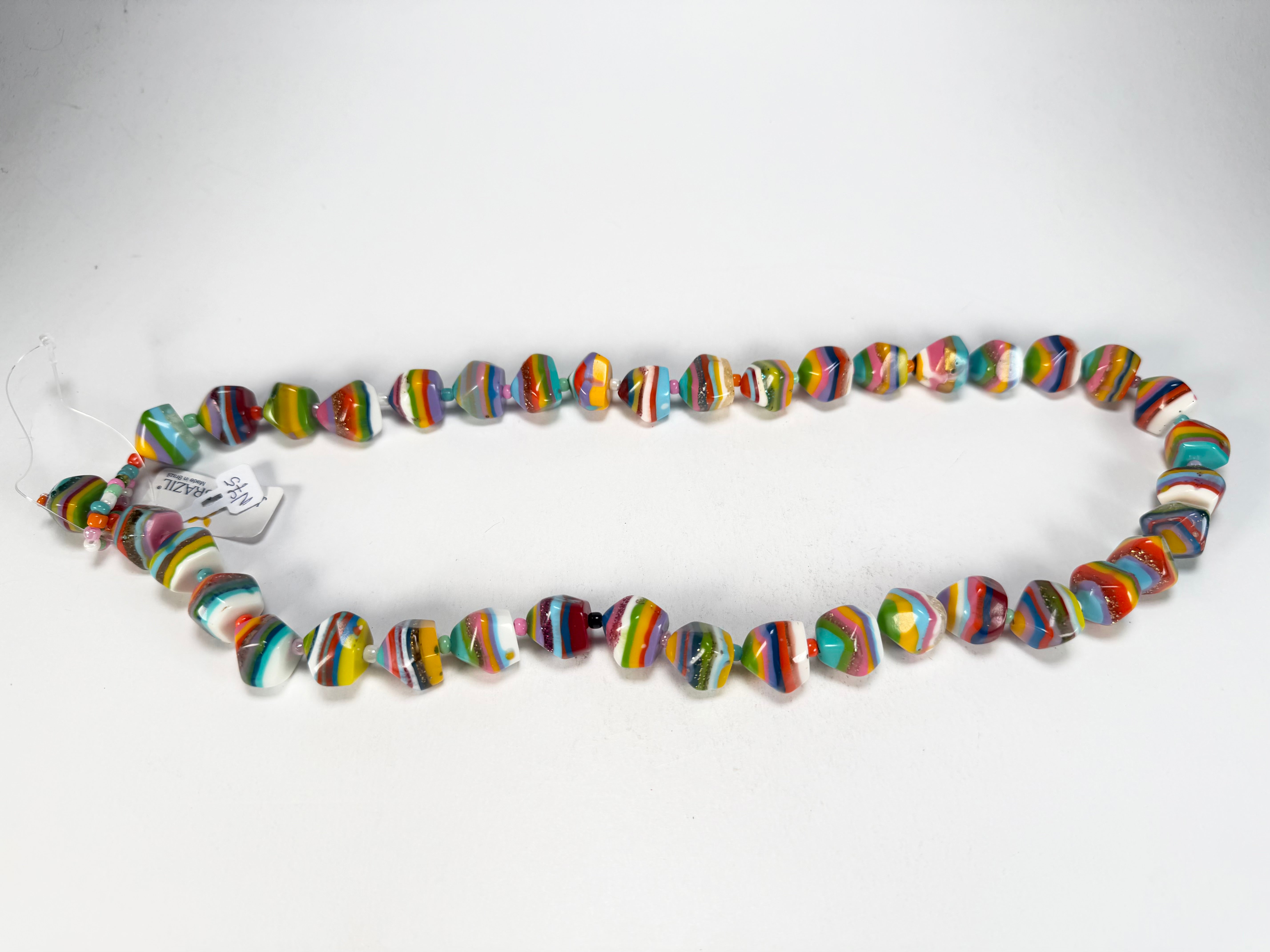 Jackie Brazil "Camille" Liquorice Stripes x Kandinsky Small Stones 70cm Necklace ( N0075 )