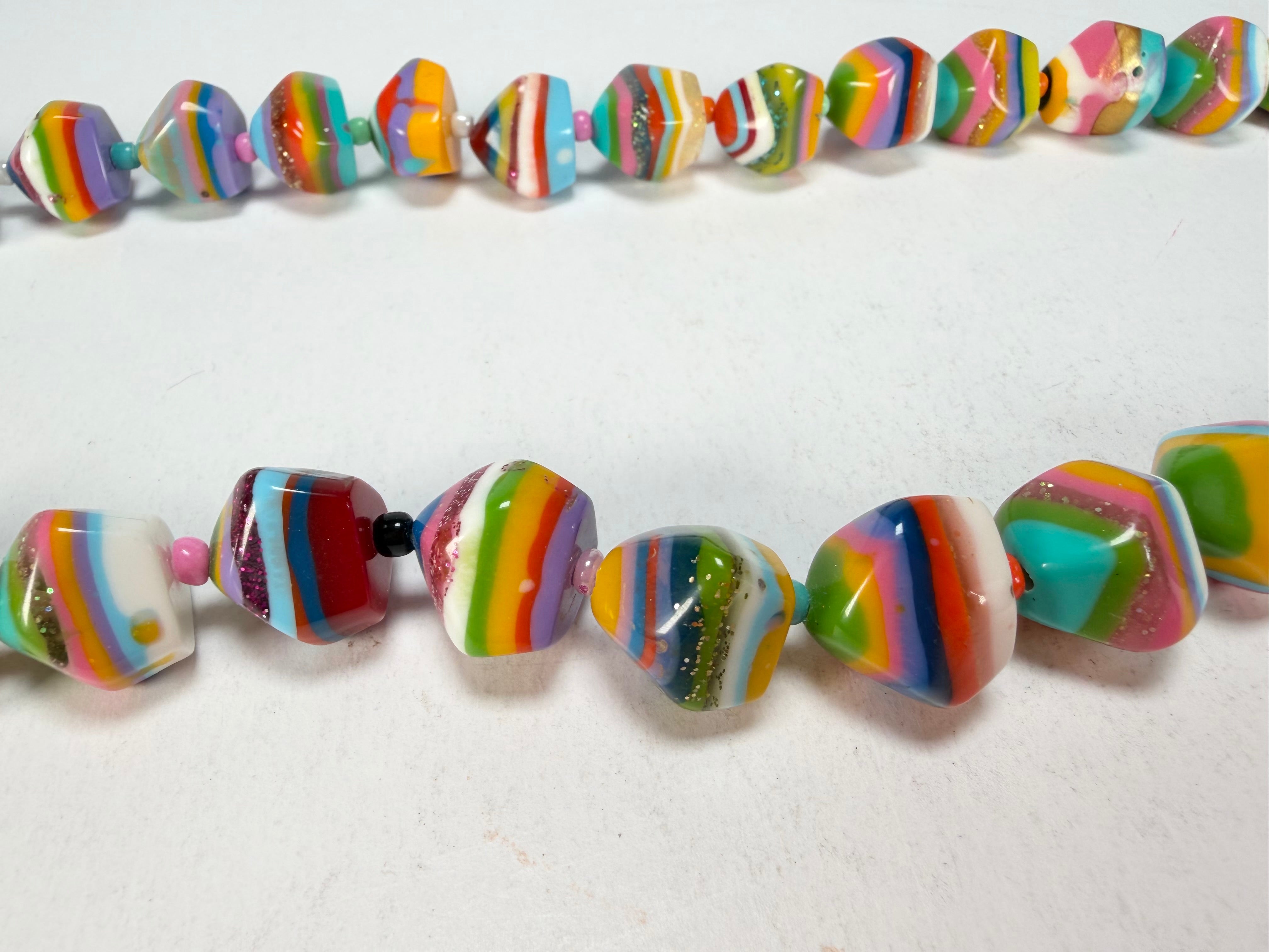 Jackie Brazil "Camille" Liquorice Stripes x Kandinsky Small Stones 70cm Necklace ( N0075 )