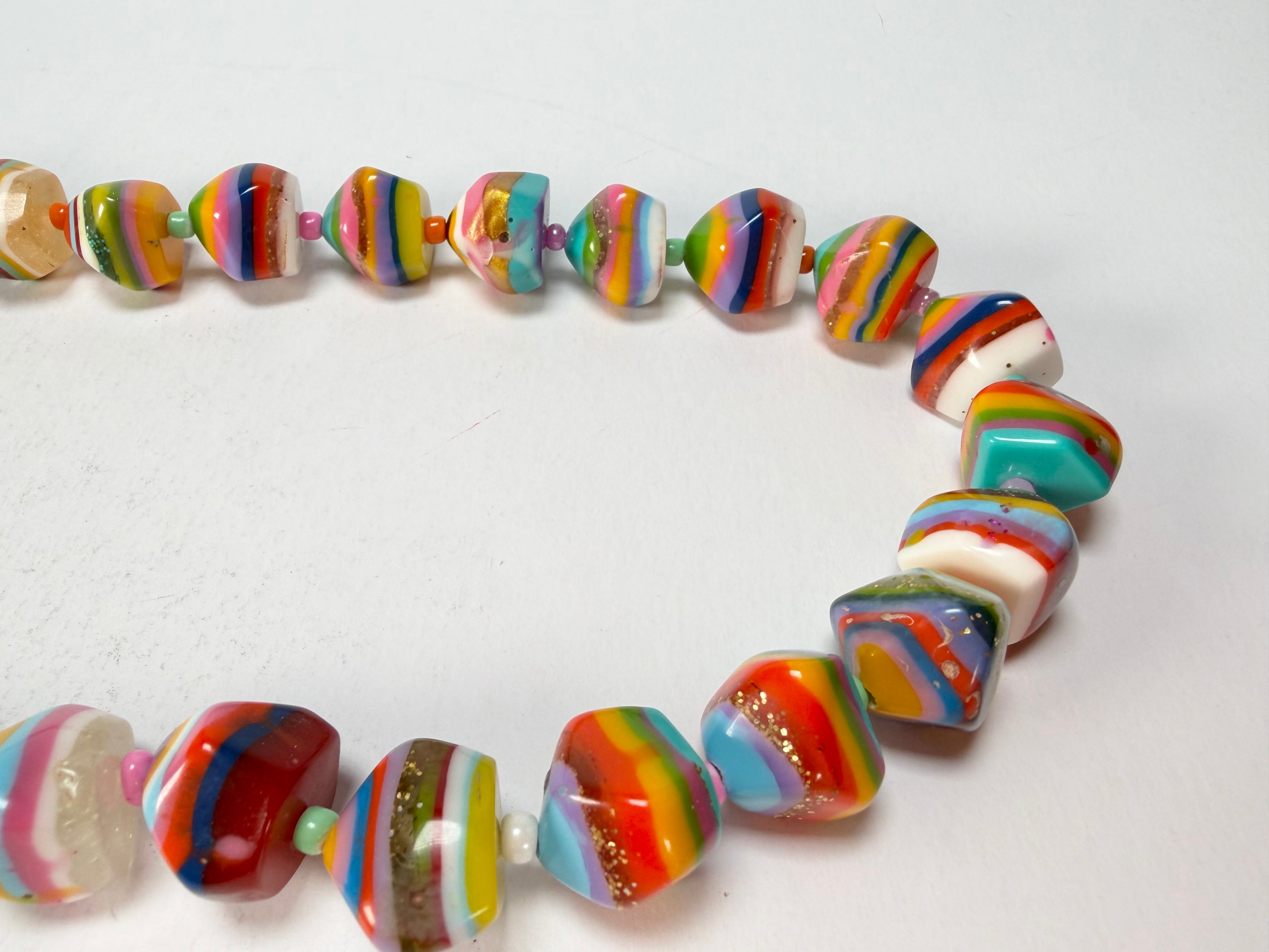 Jackie Brazil "Camille" Liquorice Stripes x Kandinsky Small Stones 70cm Necklace ( N0075 )