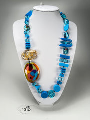 Jackie Brazil "Fusion" Light Blue Mix Long 110cm Bead Necklace ( N0040 )