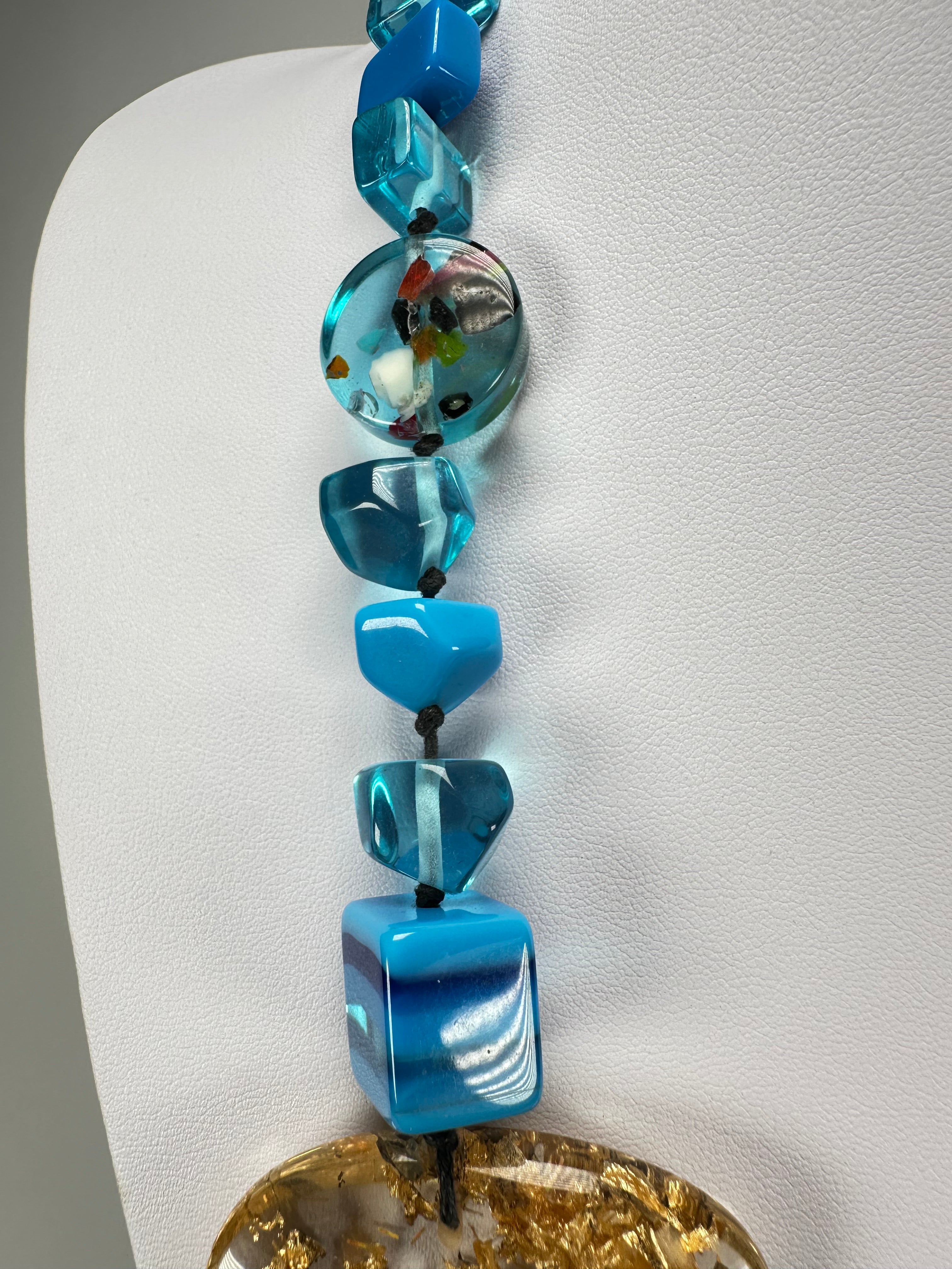 Jackie Brazil "Fusion" Light Blue Mix Long 110cm Bead Necklace ( N0040 )