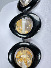 Jackie Brazil "Saturn" Black & Gold Flakes Disc & Ball Long 75cm Necklace ( N0052 )