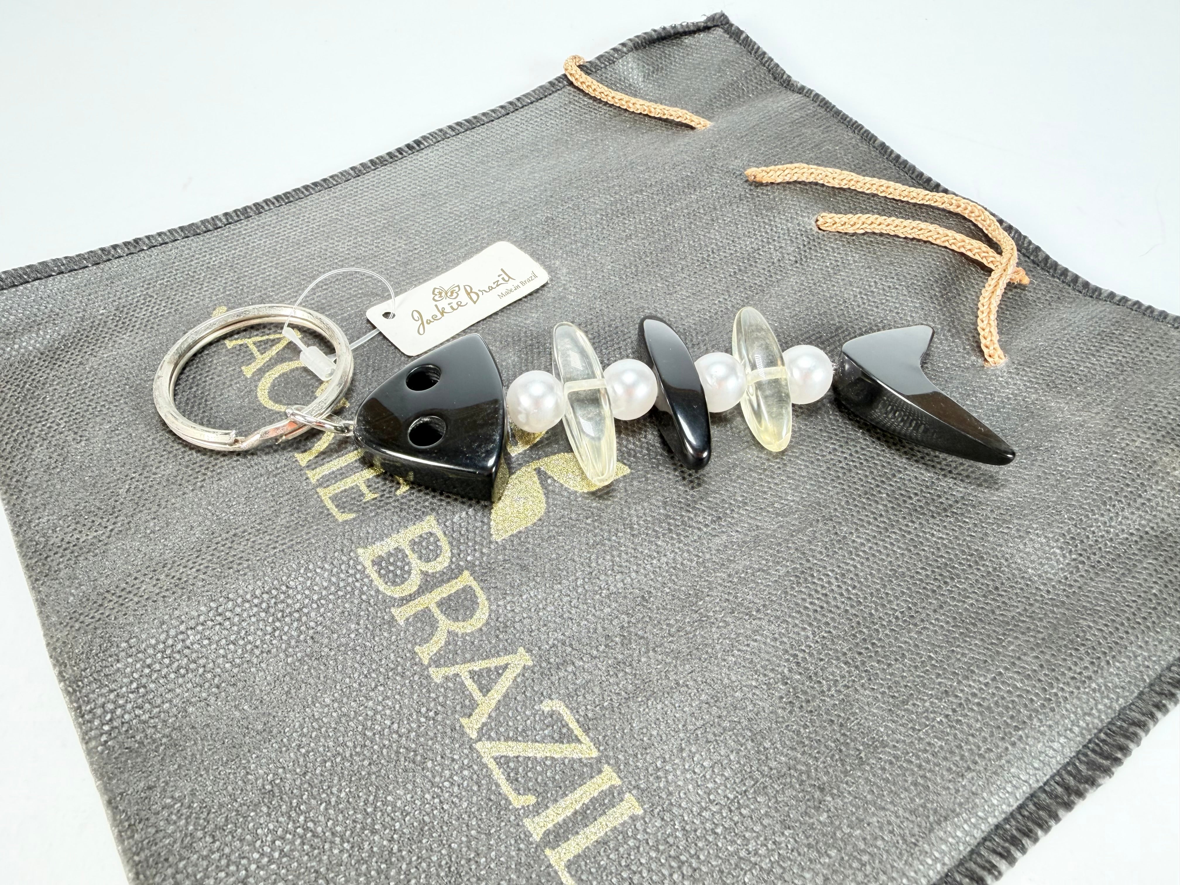 Jackie Brazil "Black & Crystal" Mix Beads Resin Keyring ( K0179 )