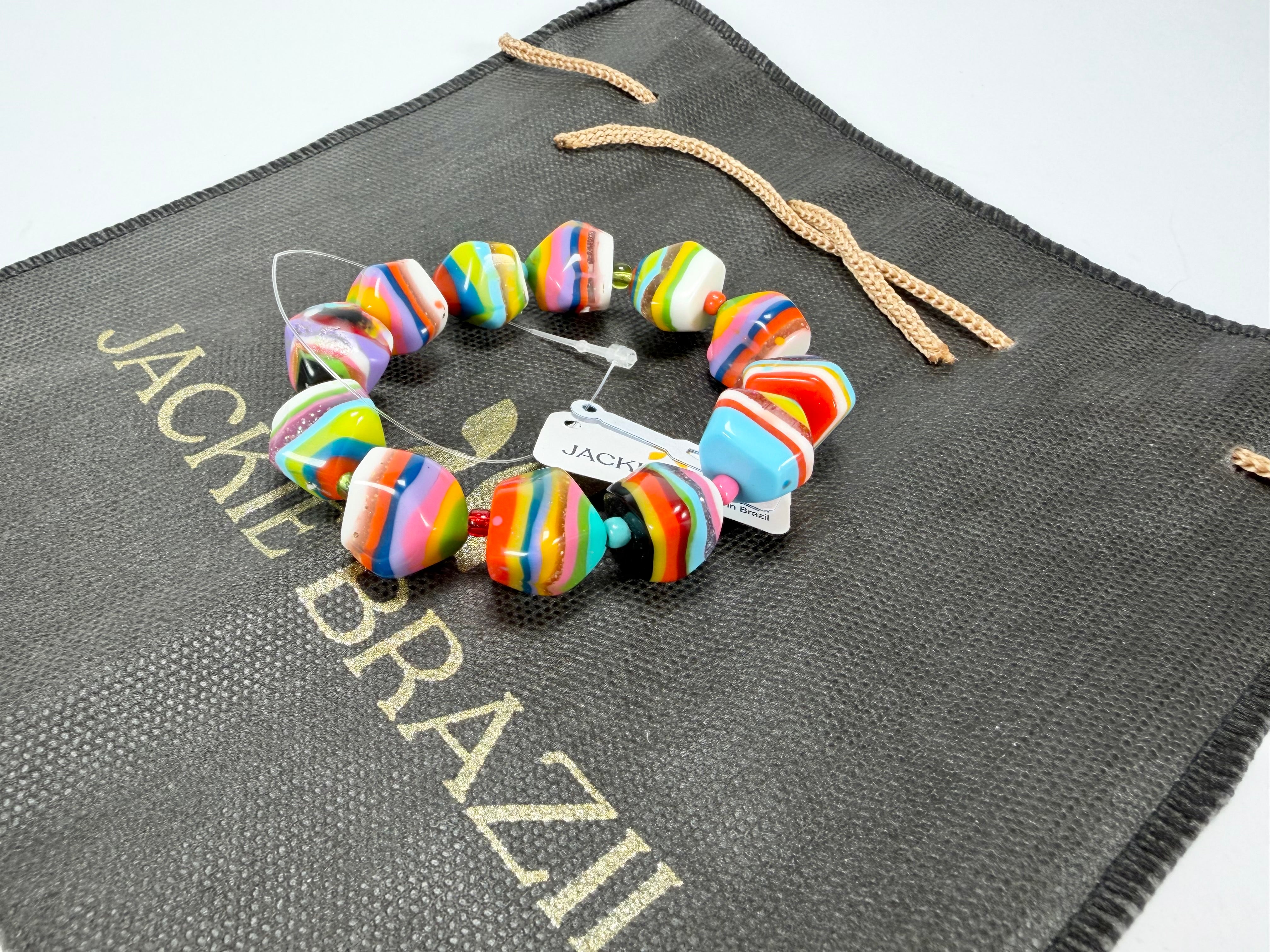 Jackie Brazil "Camille" Liquorice Stripes x Kandinsky Small Stones Resin Bracelet ( B0930 )