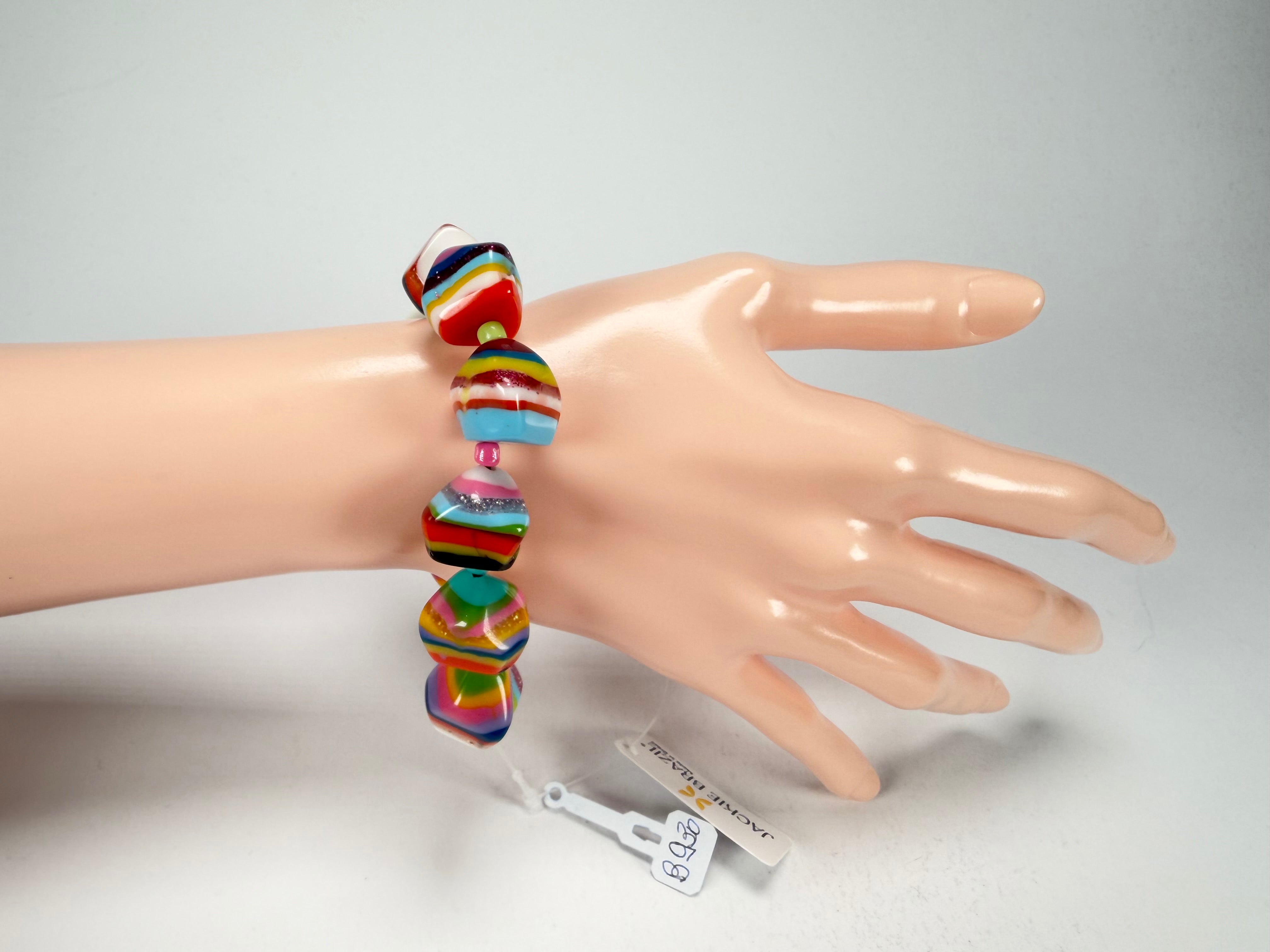 Jackie Brazil "Camille" Liquorice Stripes x Kandinsky Small Stones Resin Bracelet ( B0930 )