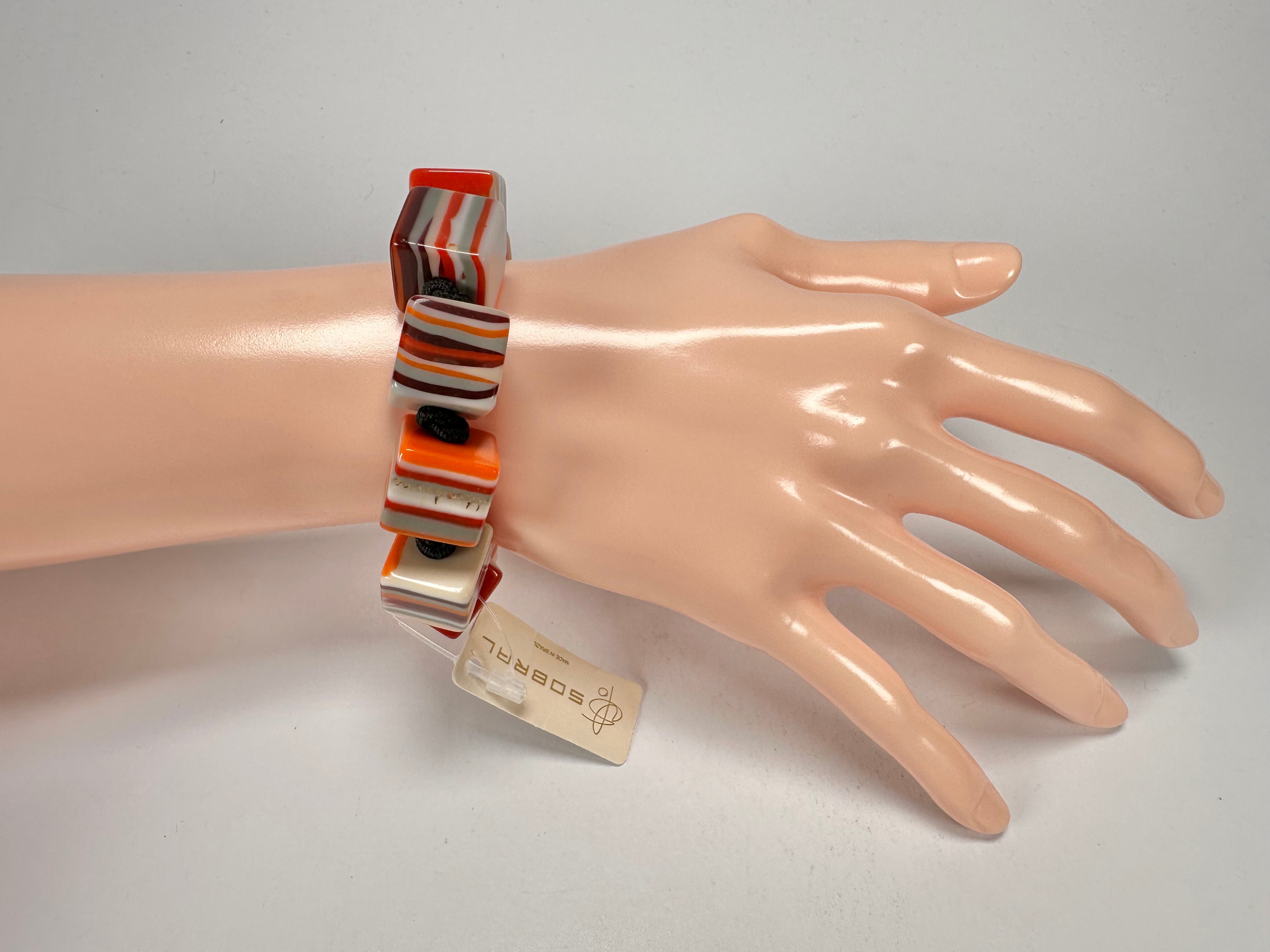 Jackie Brazil "POP" Liquorice Orange Mix Small Cubes Bracelet ( B0224 )
