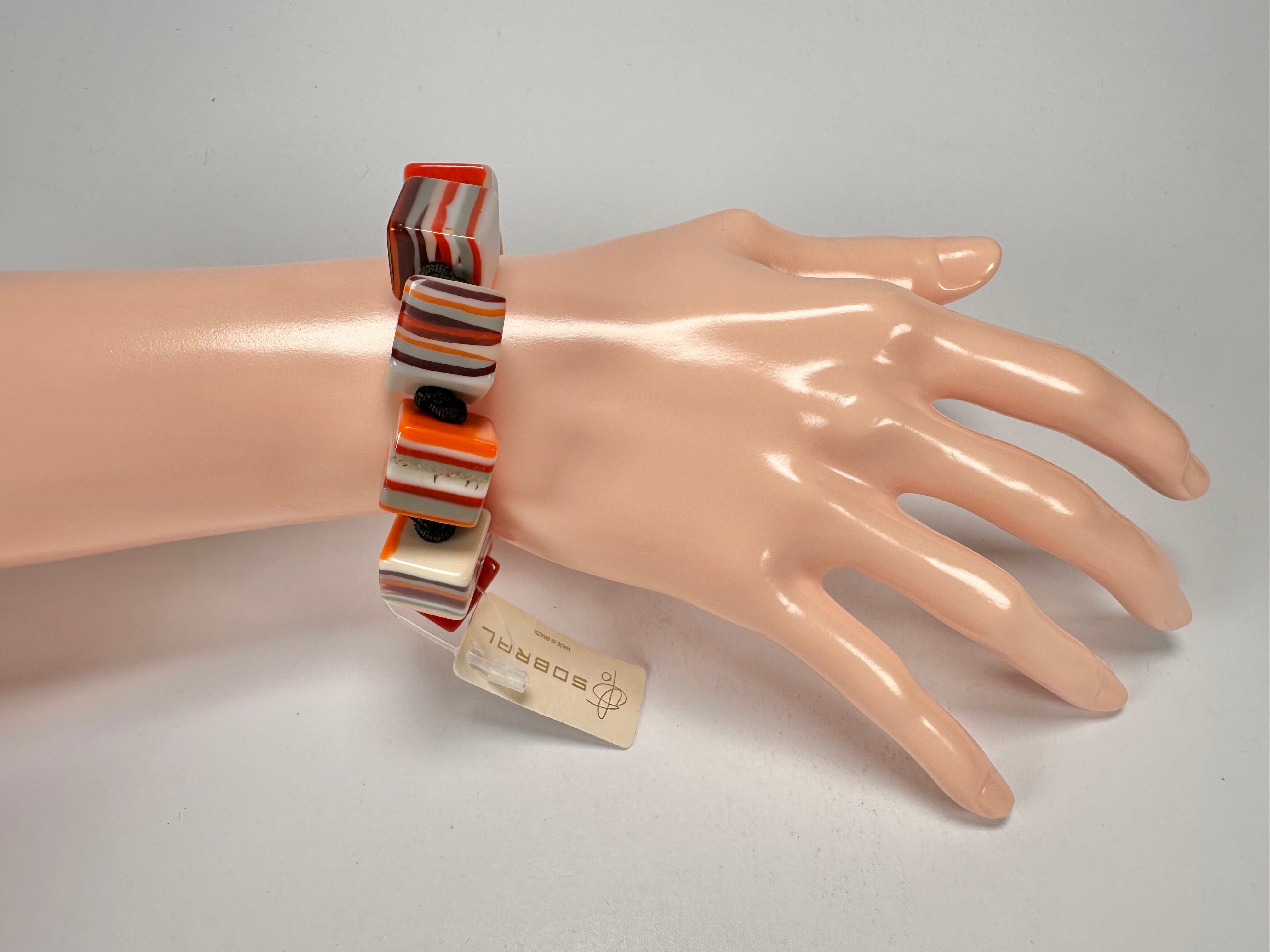 Jackie Brazil "POP" Liquorice Orange Mix Small Cubes Bracelet ( B0224 )