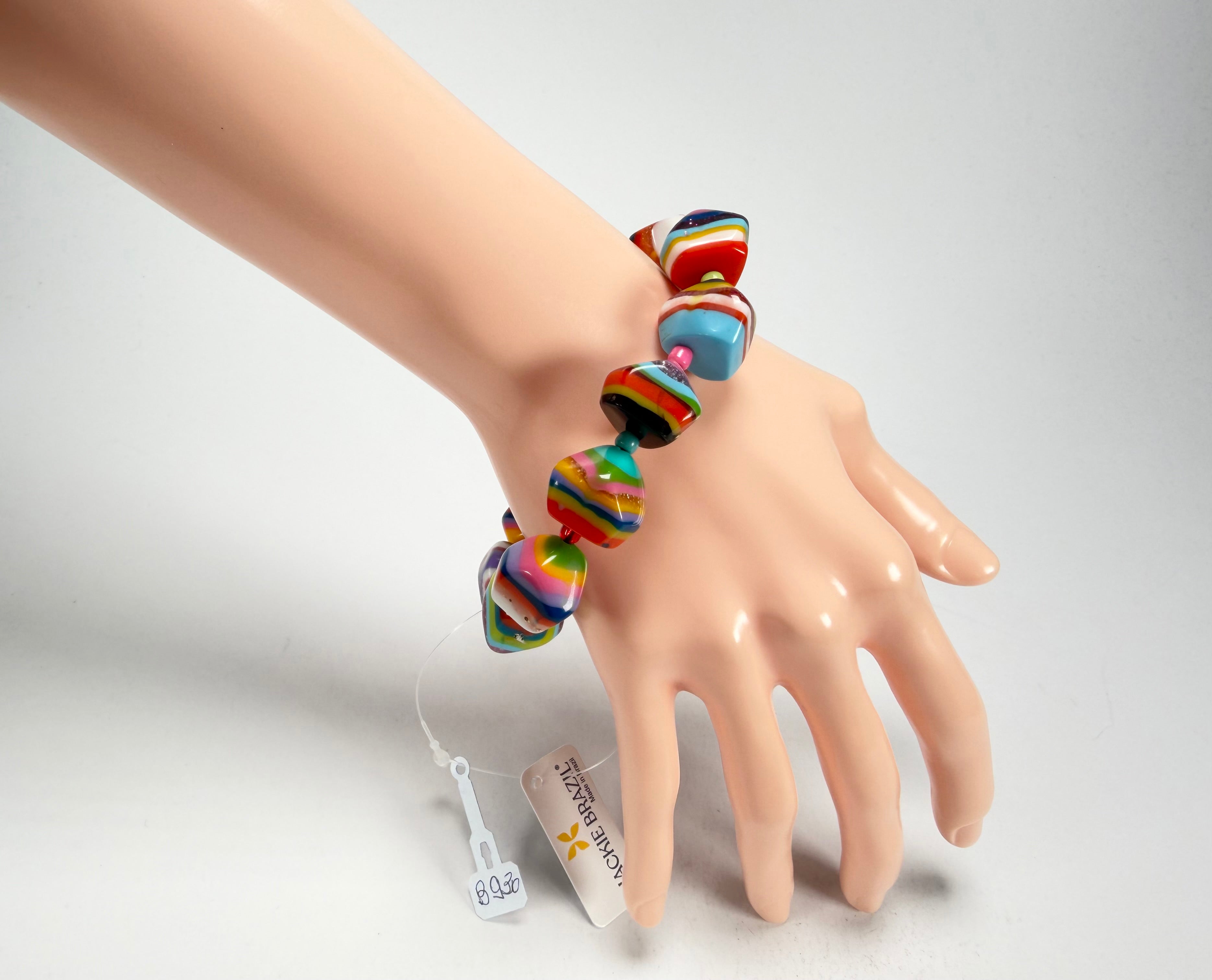 Jackie Brazil "Camille" Liquorice Stripes x Kandinsky Small Stones Resin Bracelet ( B0930 )