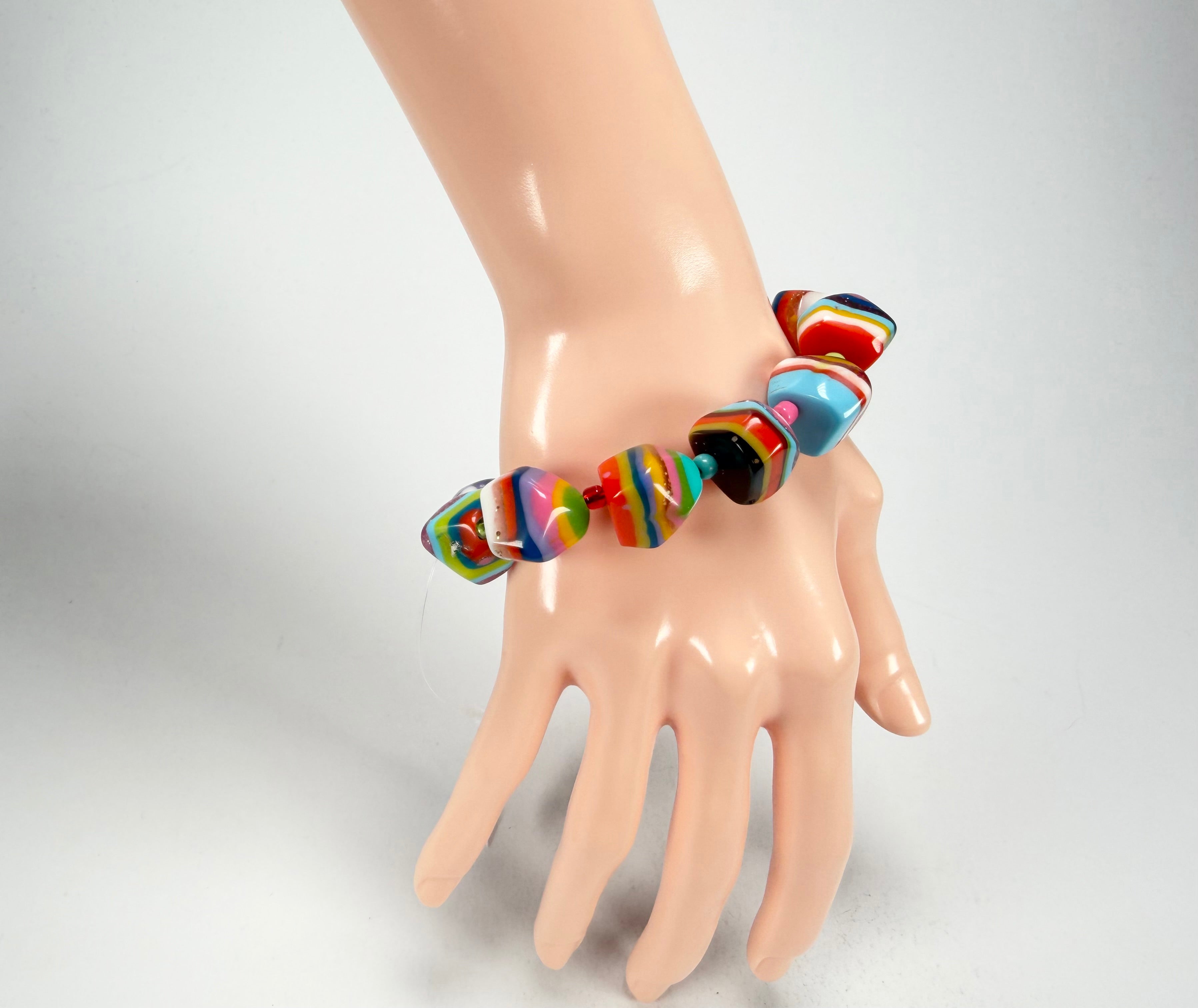 Jackie Brazil "Camille" Liquorice Stripes x Kandinsky Small Stones Resin Bracelet ( B0930 )