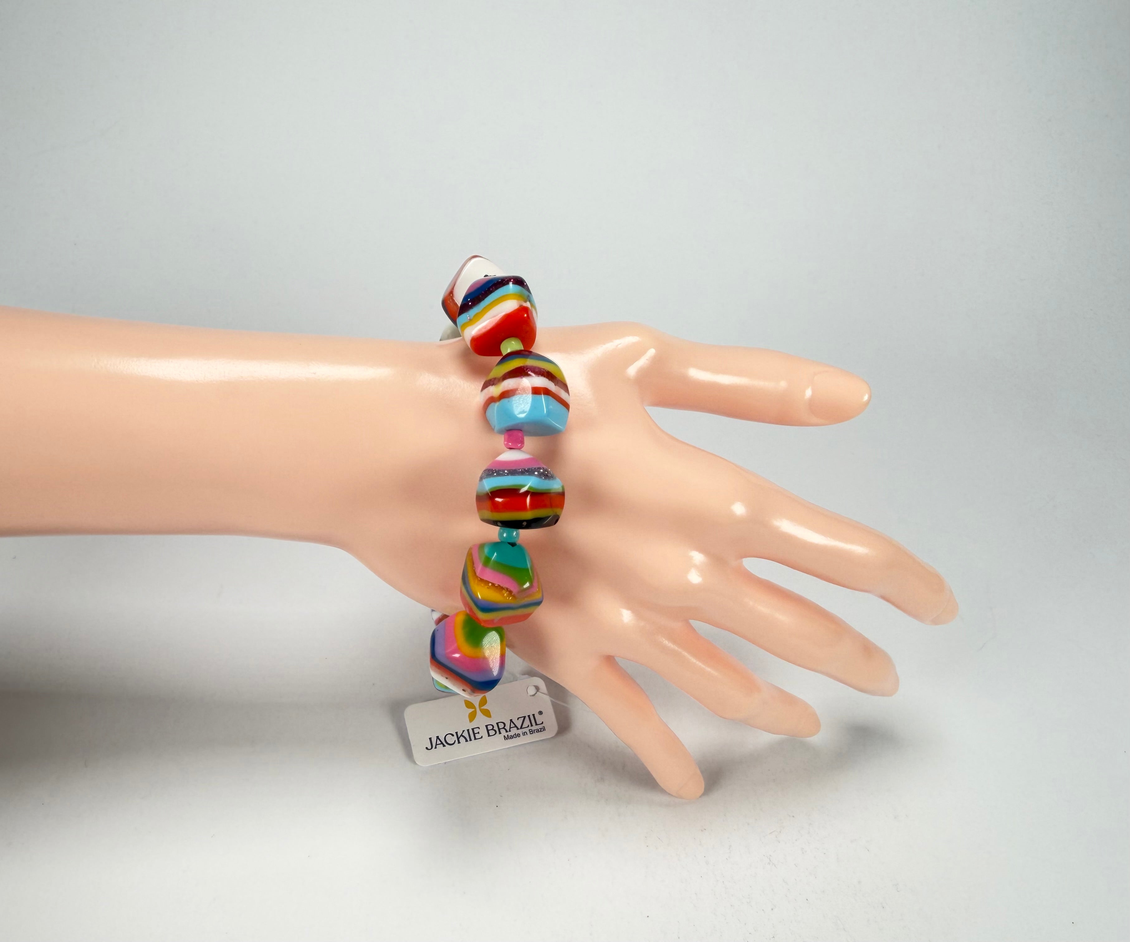 Jackie Brazil "Camille" Liquorice Stripes x Kandinsky Small Stones Resin Bracelet ( B0930 )