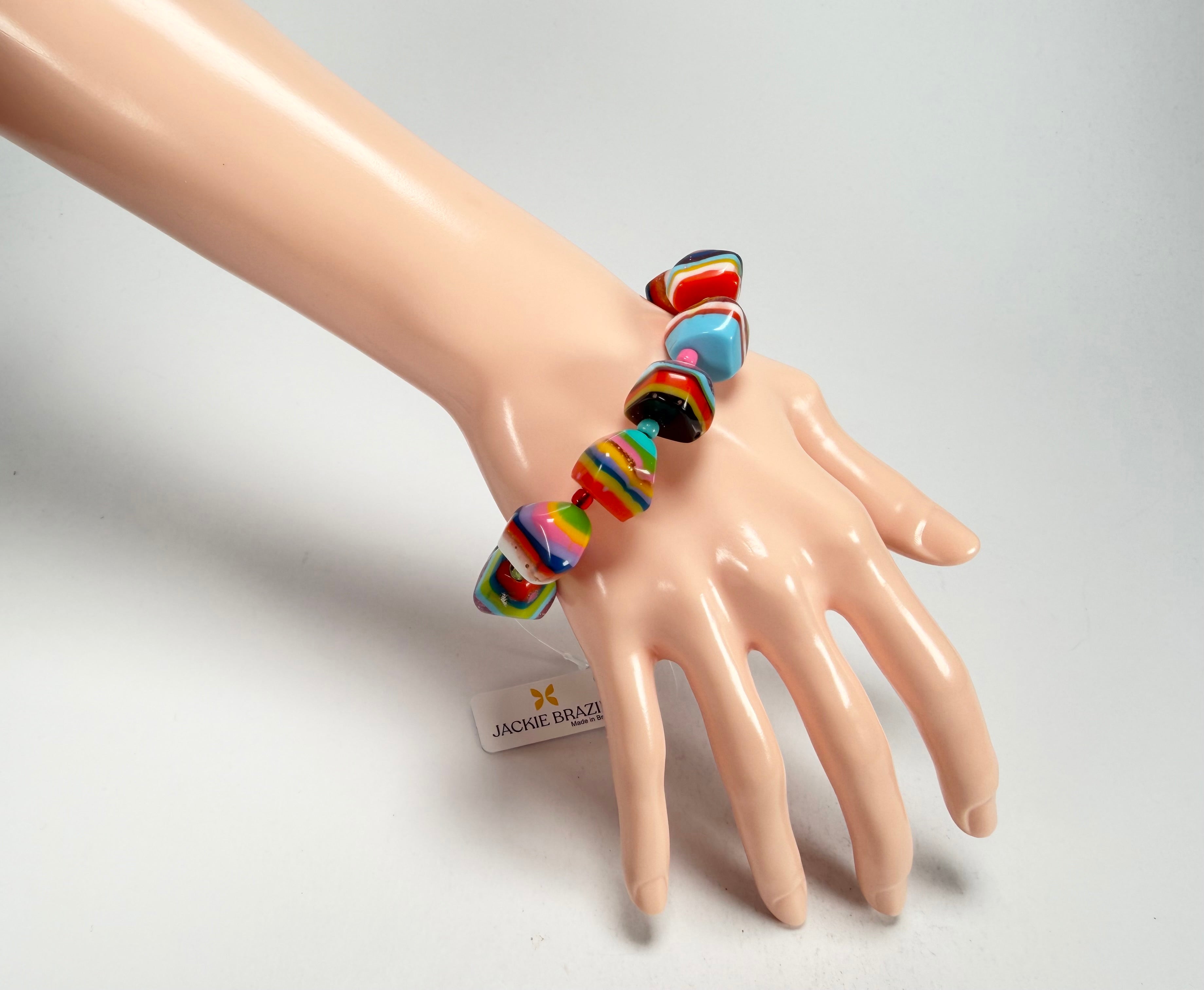 Jackie Brazil "Camille" Liquorice Stripes x Kandinsky Small Stones Resin Bracelet ( B0930 )