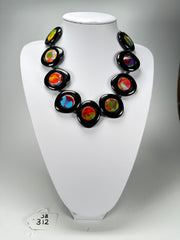 Jackie Brazil "Saturn" Black & Kandinsky Disk and Cylinder On String Short 50cm Necklace ( N0060 )