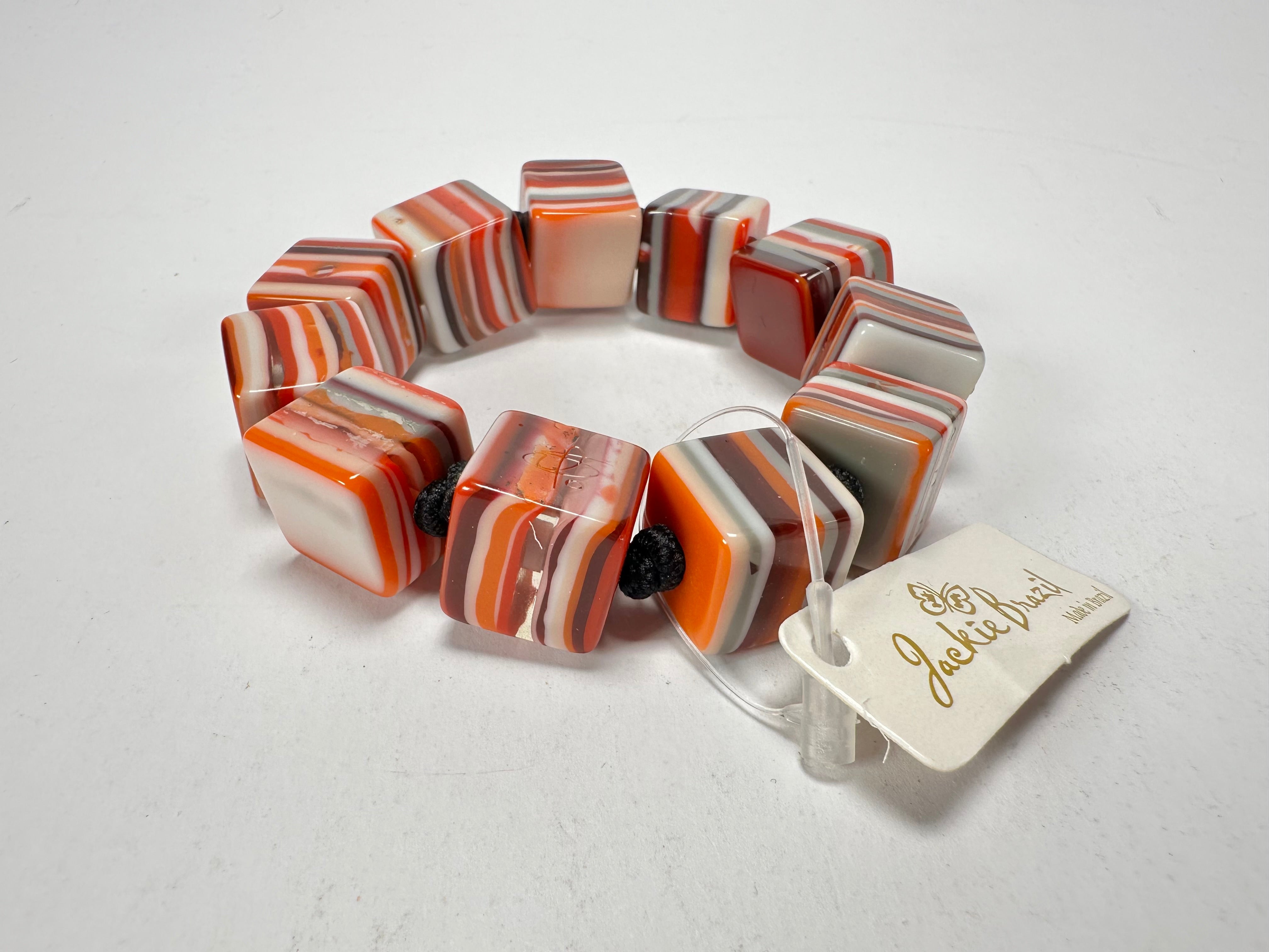 Jackie Brazil "POP" Liquorice Orange Mix Small Cubes Bracelet ( B0224 )