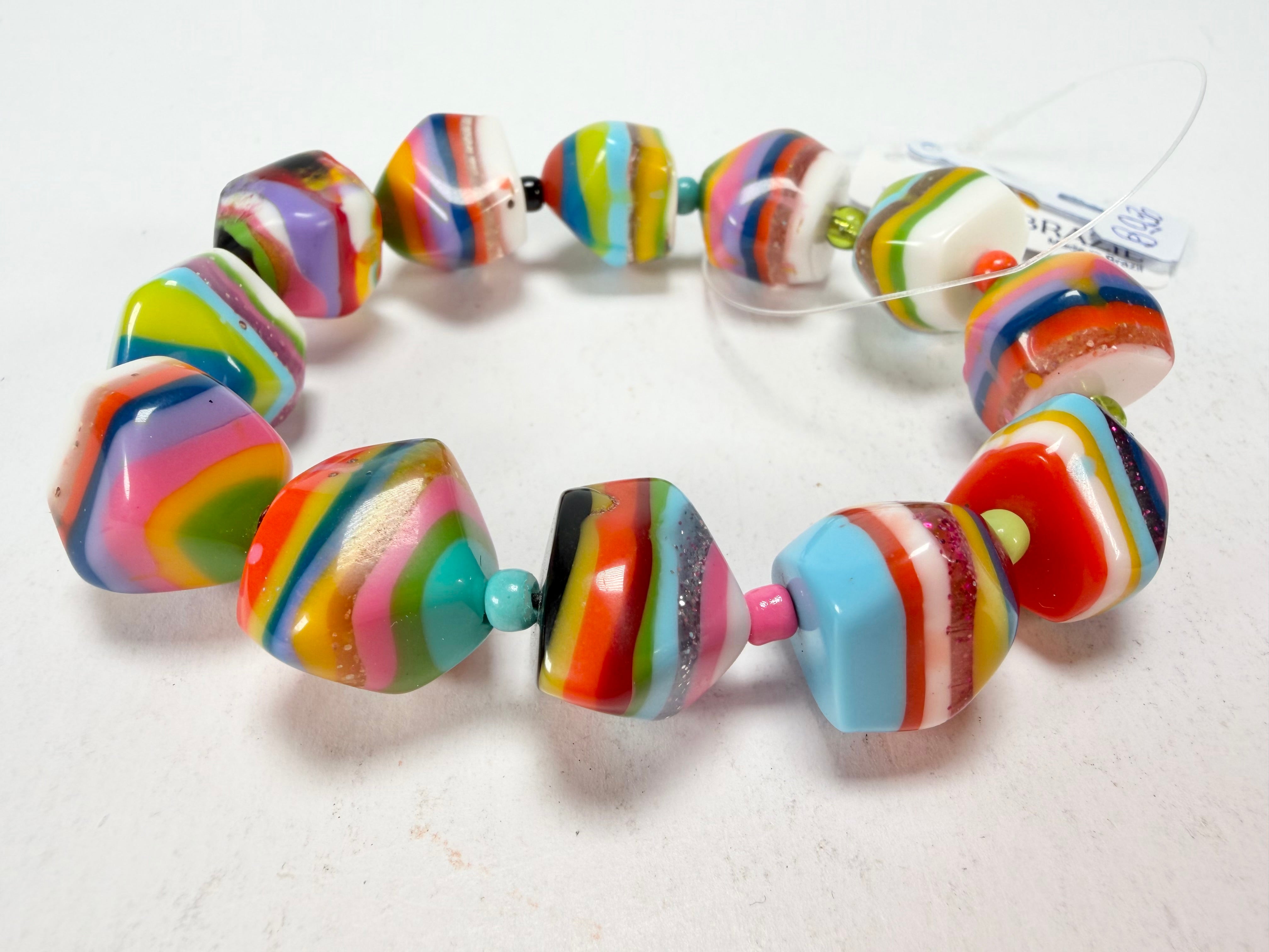 Jackie Brazil "Camille" Liquorice Stripes x Kandinsky Small Stones Resin Bracelet ( B0930 )