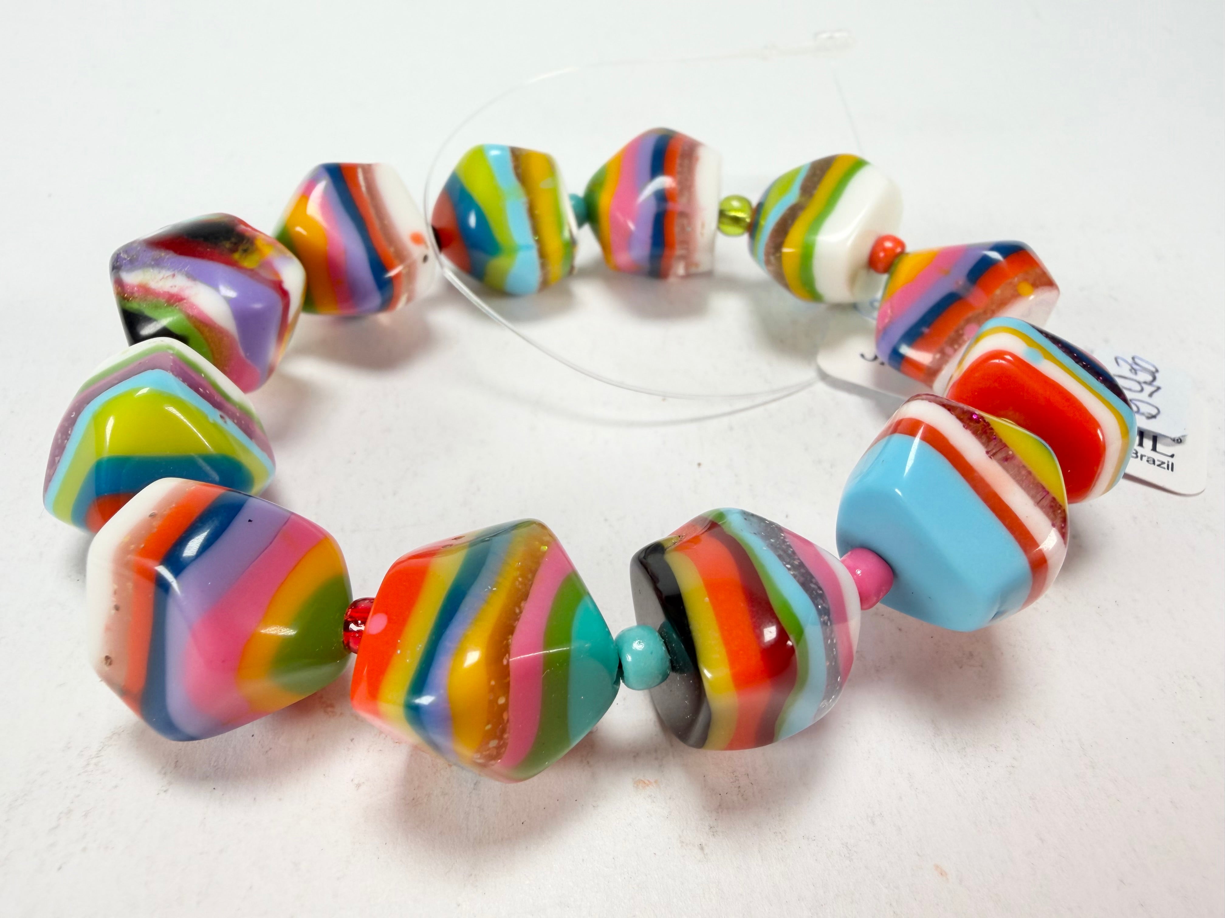Jackie Brazil "Camille" Liquorice Stripes x Kandinsky Small Stones Resin Bracelet ( B0930 )