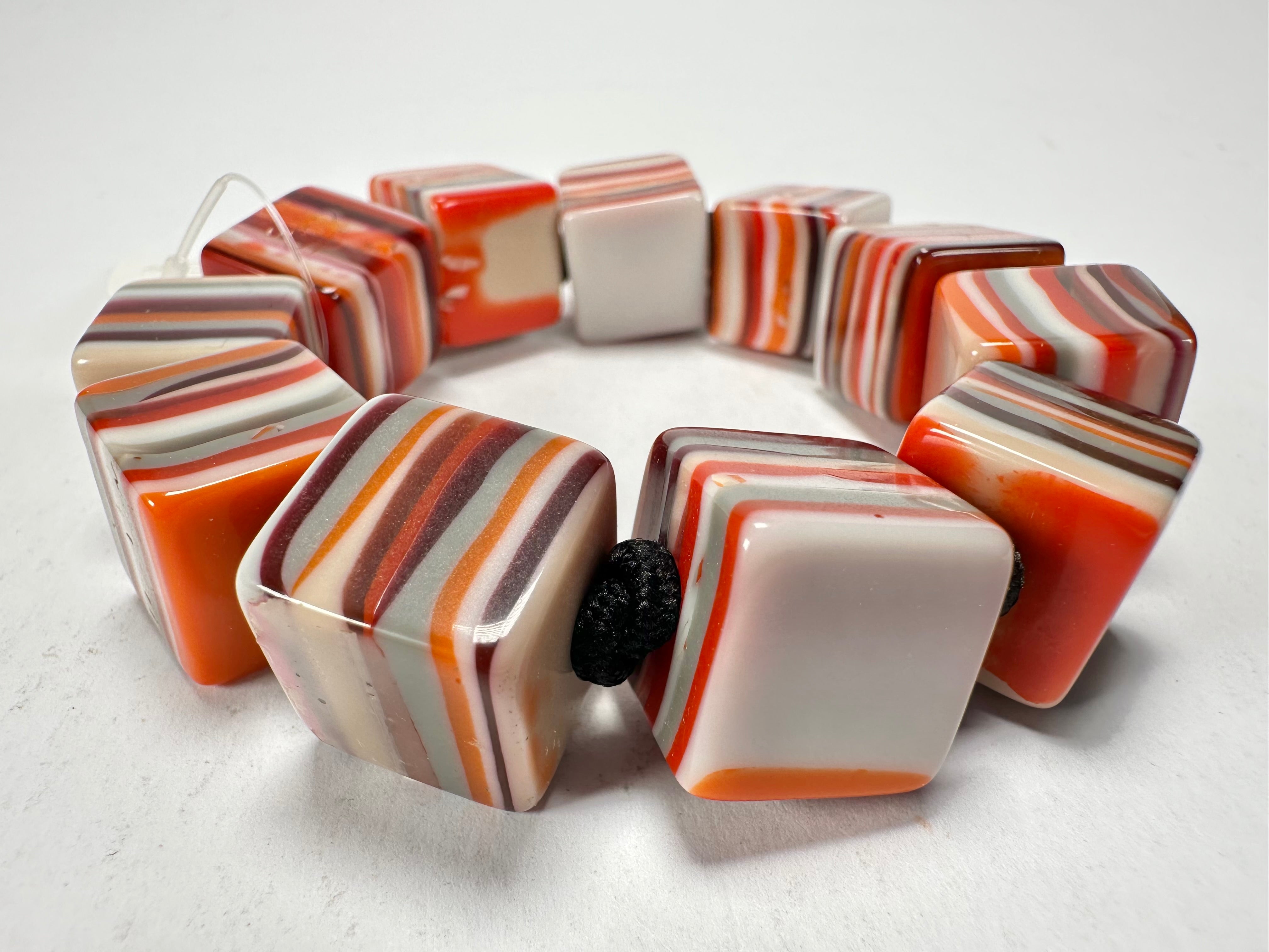 Jackie Brazil "POP" Liquorice Orange Mix Small Cubes Bracelet ( B0224 )