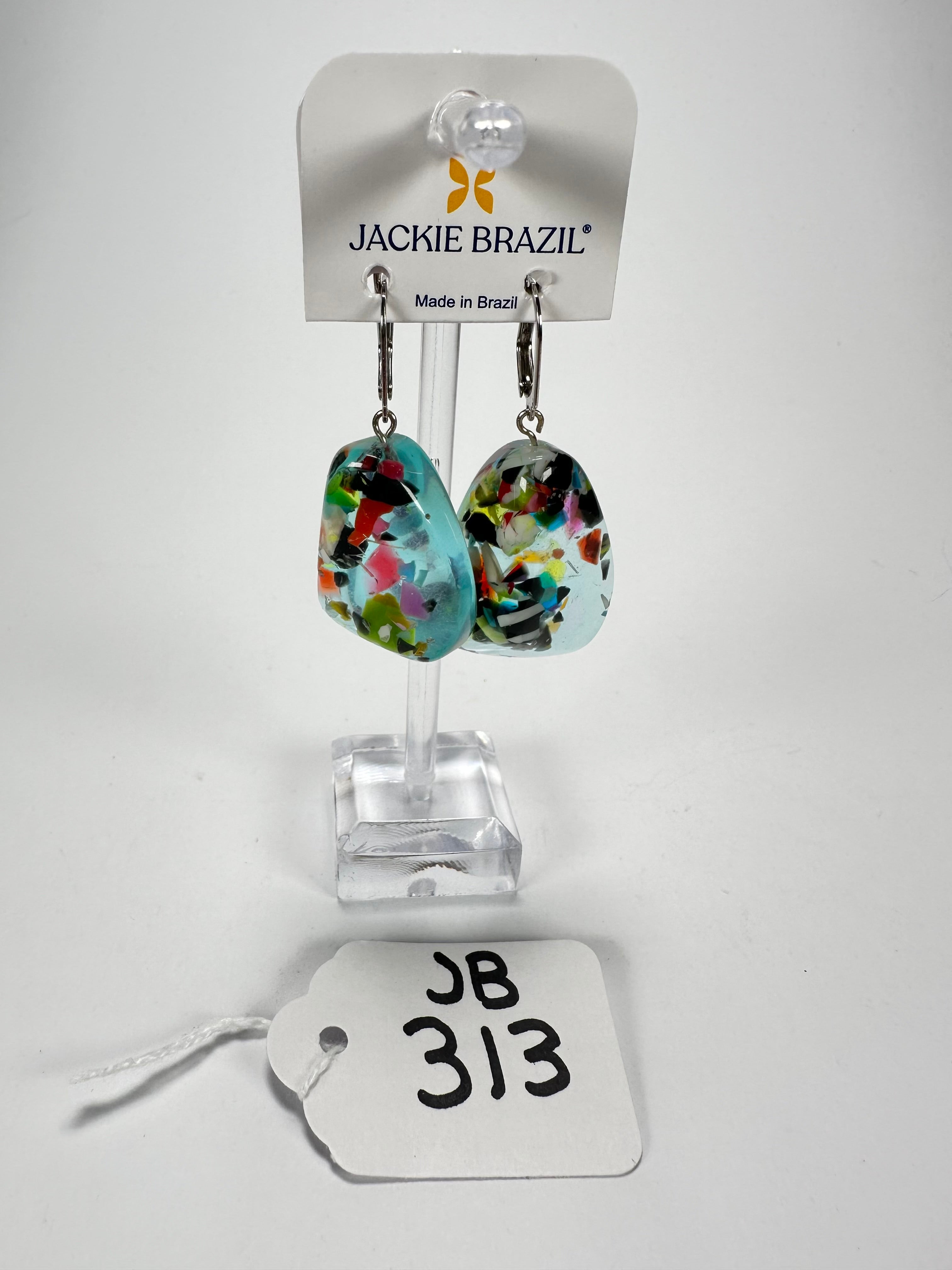 Jackie Brazil "Diamond" Light Blue Mix Flinstone on Hook Resin Earrings ( E0700 )